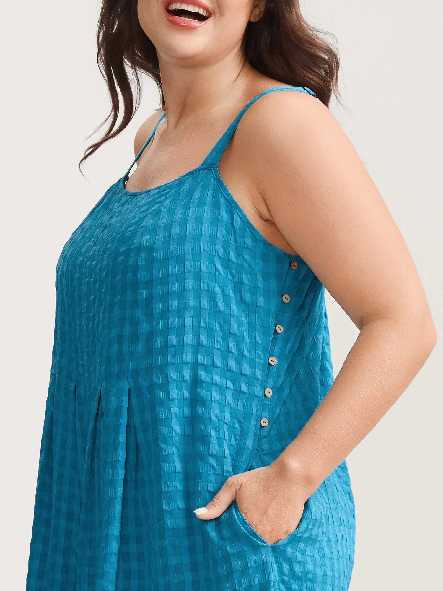 Textured Plaid Pleated Cami Jumpsuit sold by Bloomchic product image thumbnail 2