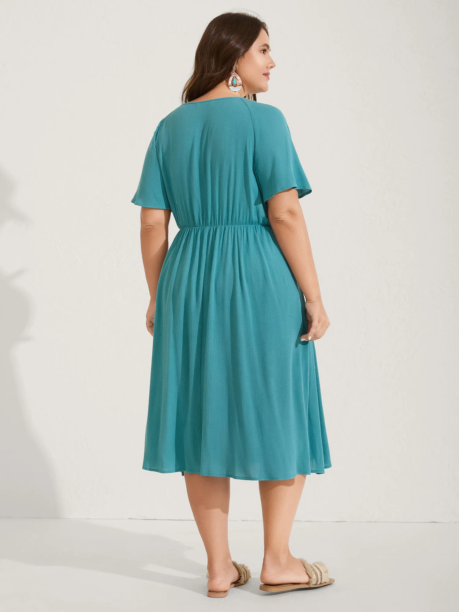 Lace Neck Flared Sleeve Midi Dress sold by Bloomchic product image thumbnail 4