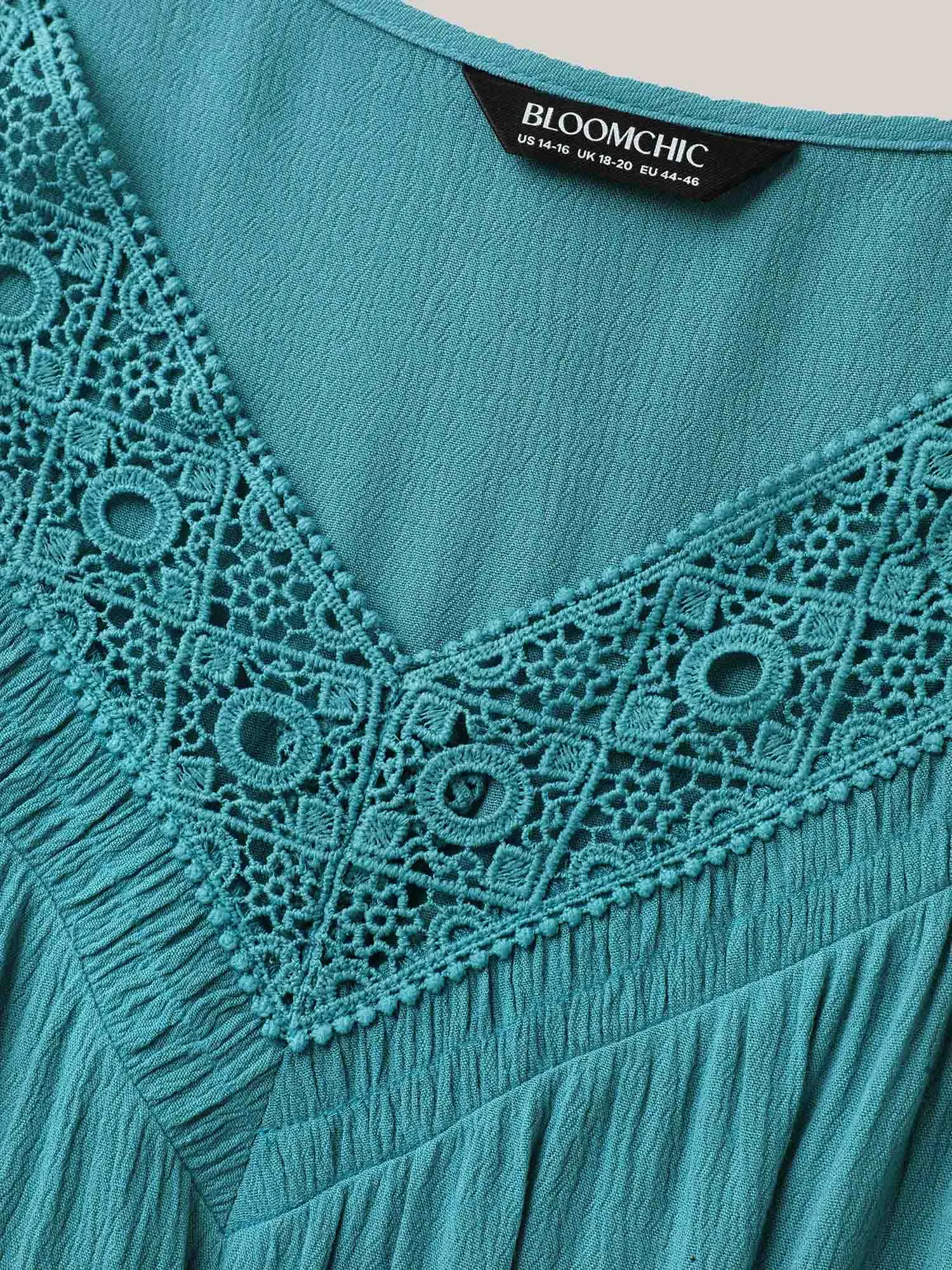 Lace Neck Flared Sleeve Midi Dress sold by Bloomchic product image thumbnail 5