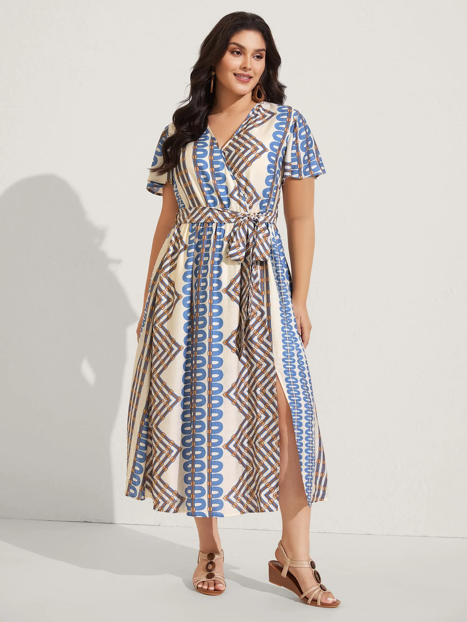 Stripe Geometric Print Slit Maxi Dress sold by Bloomchic