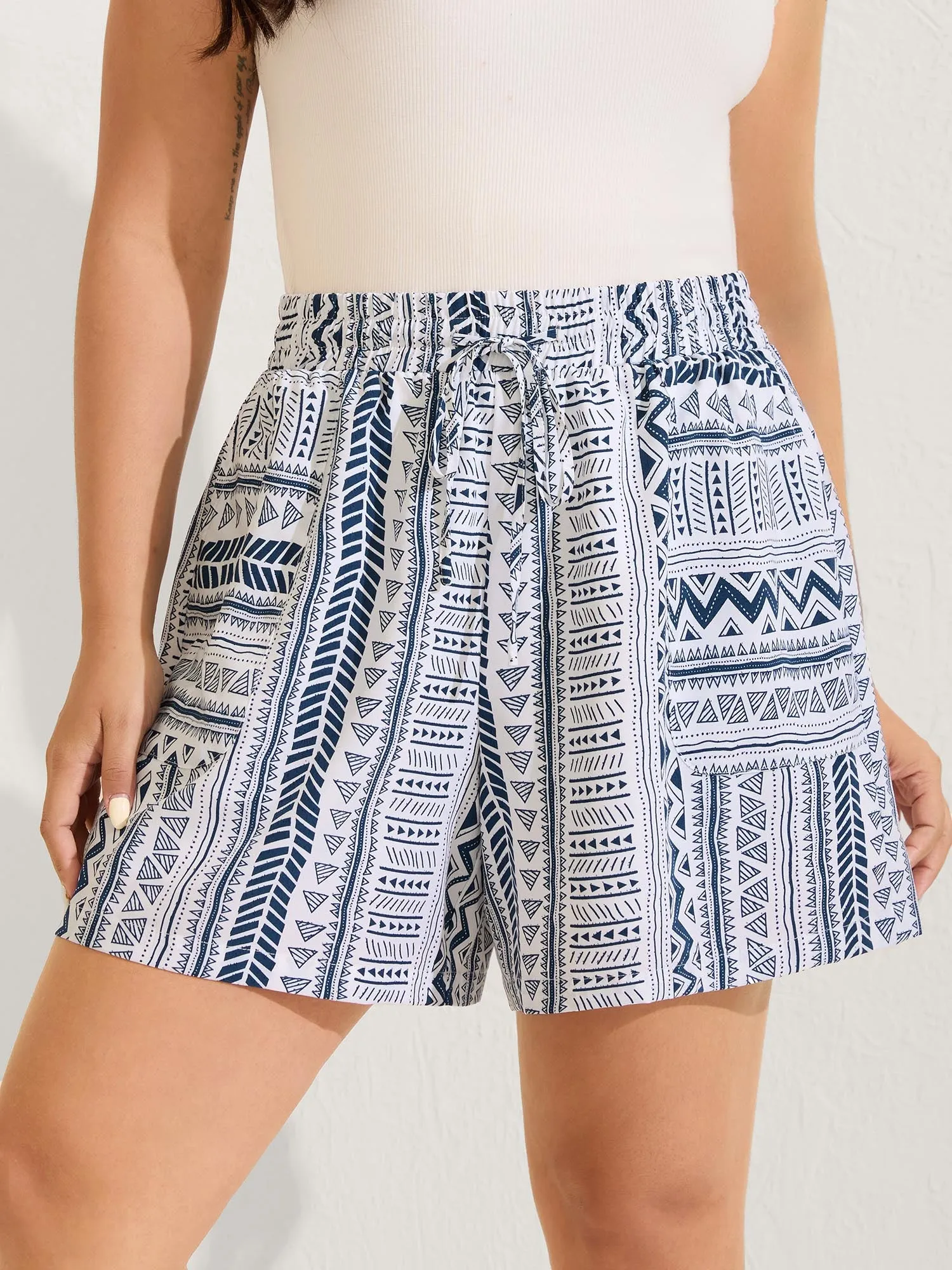 Boho Stripe Drawstring Straight-Leg Shorts sold by Bloomchic