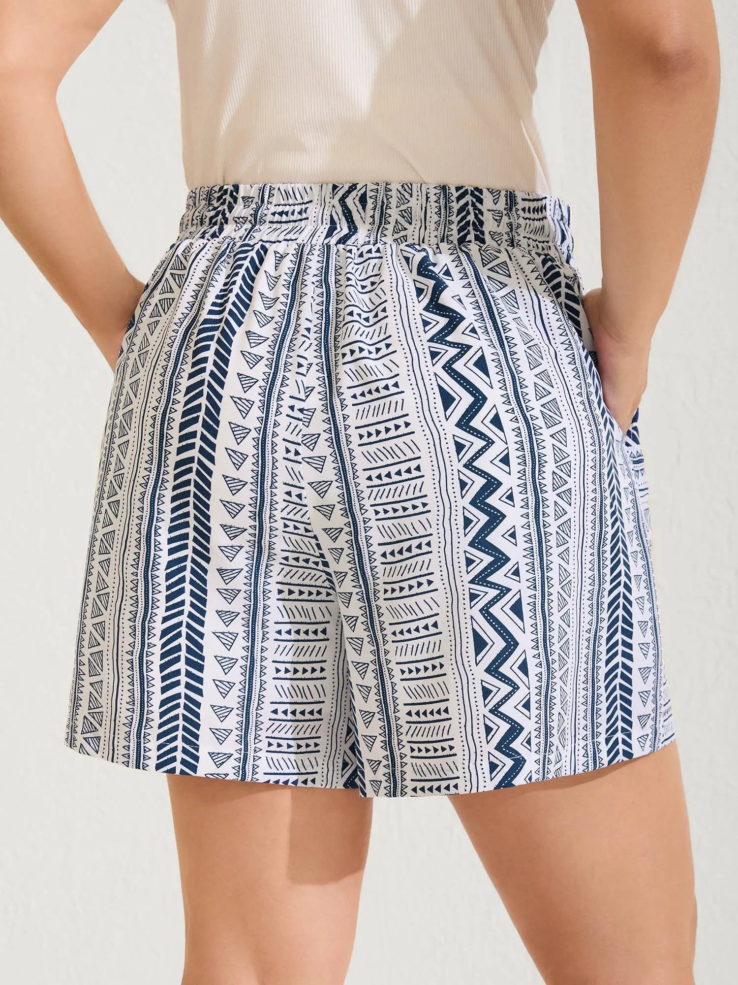 Boho Stripe Drawstring Straight-Leg Shorts sold by Bloomchic product image thumbnail 5