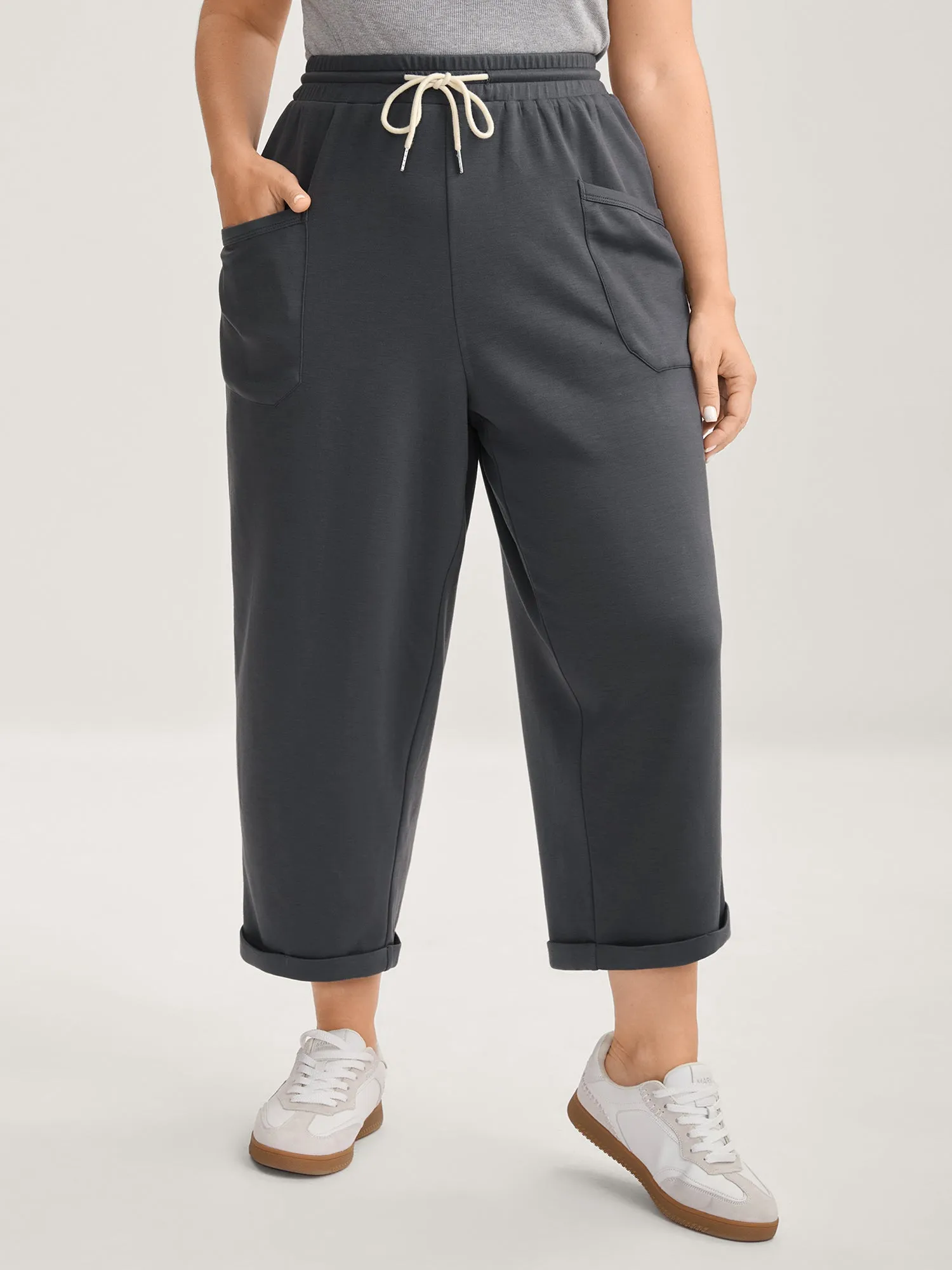Rolled Hem Drawstring Straight-Leg Pants sold by Bloomchic