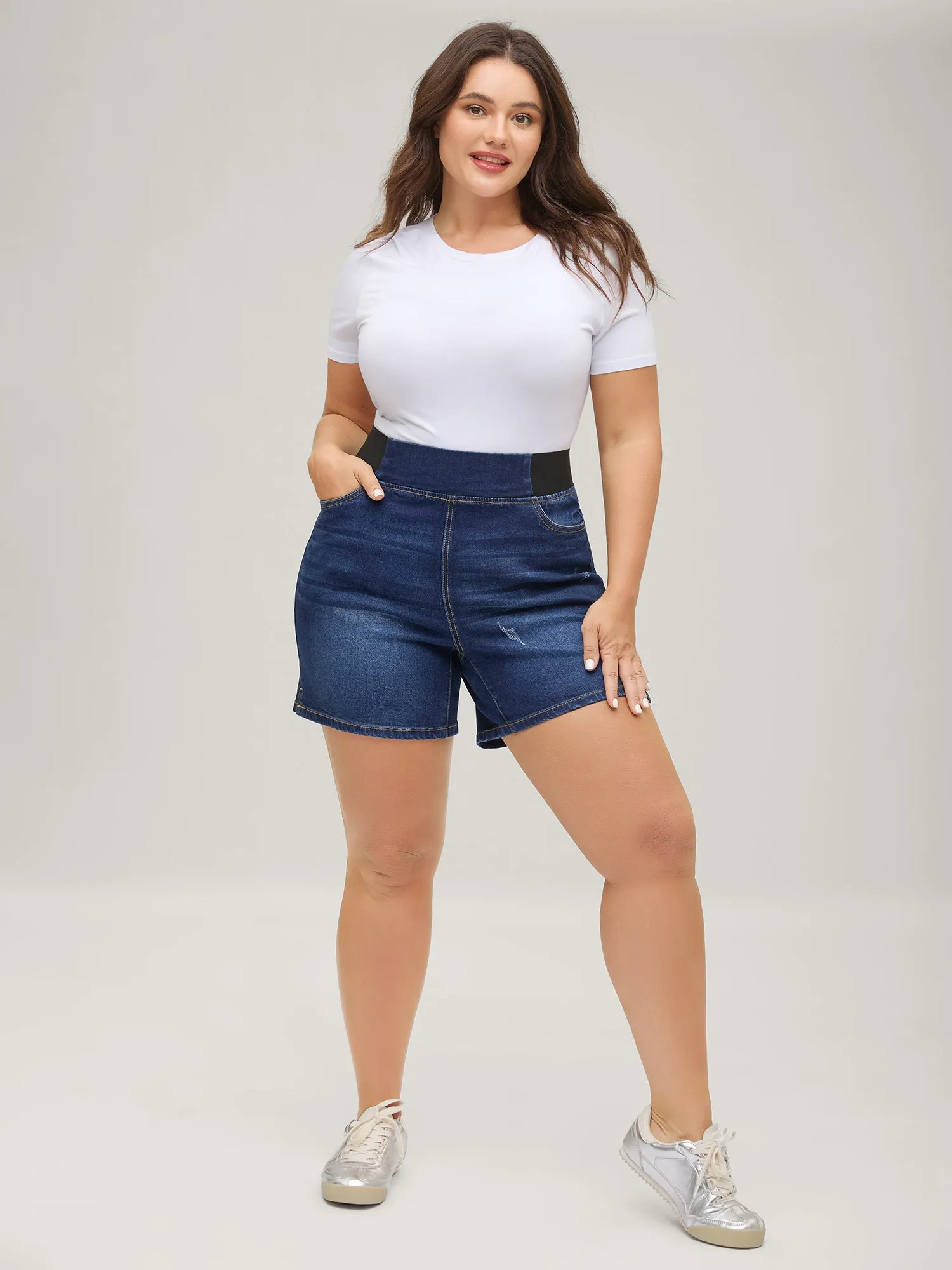 Pull-On Stretchy Waist Denim Shorts sold by Bloomchic product image thumbnail 5