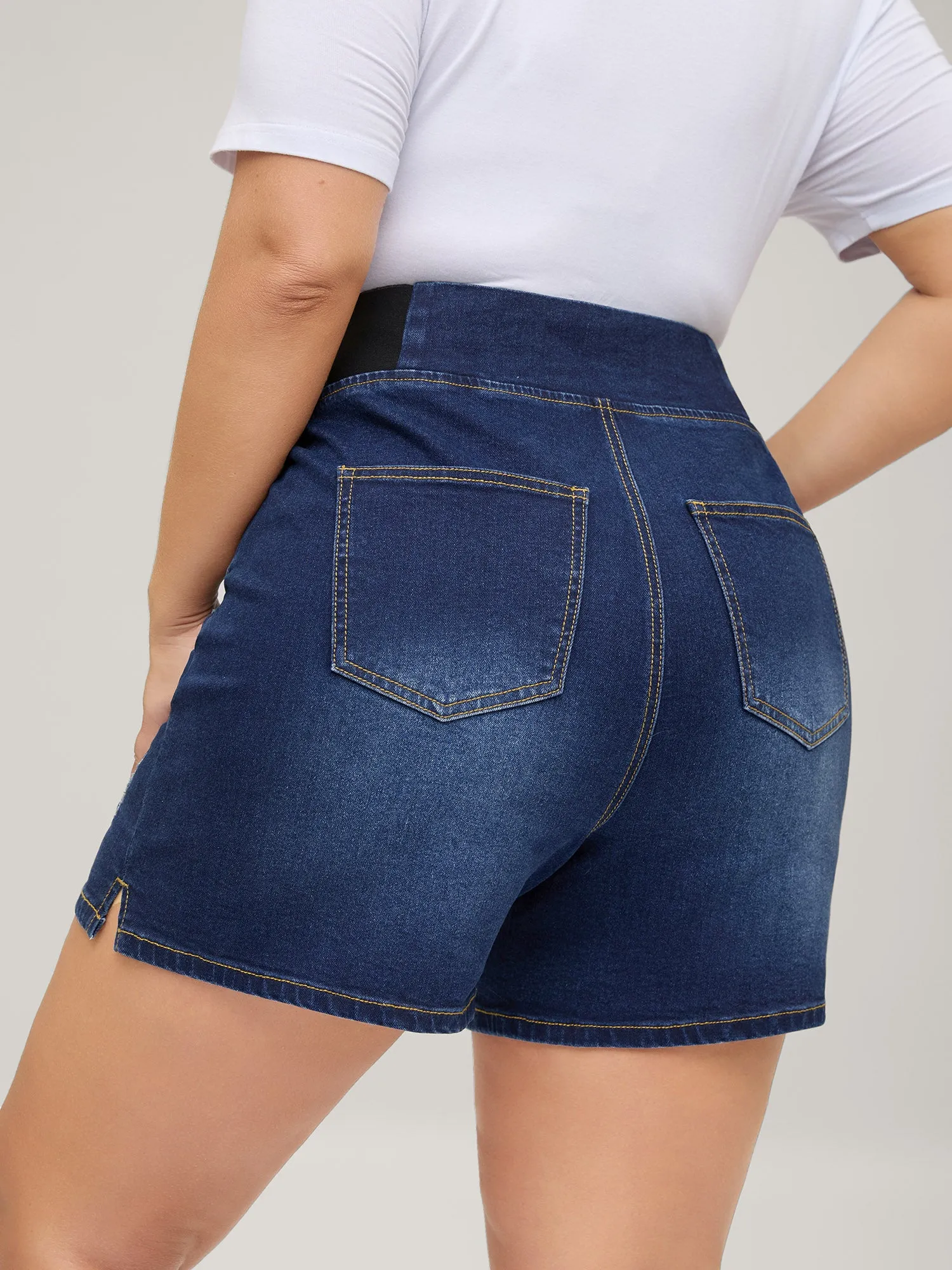 Pull-On Stretchy Waist Denim Shorts sold by Bloomchic product image thumbnail 3