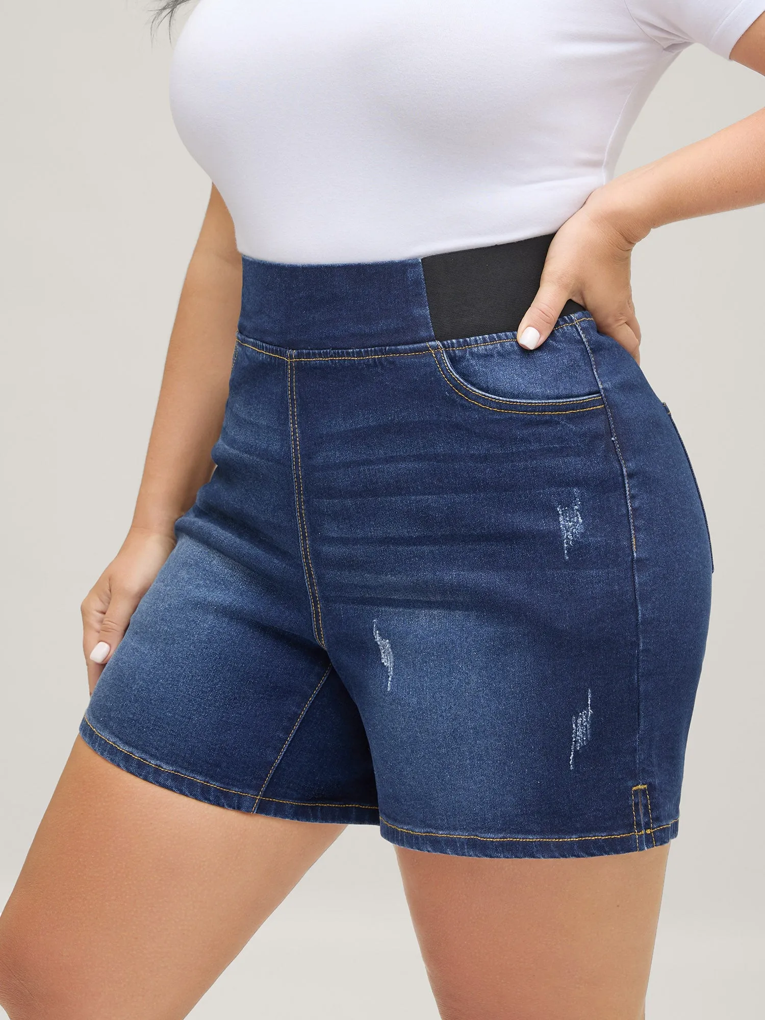 Pull-On Stretchy Waist Denim Shorts sold by Bloomchic