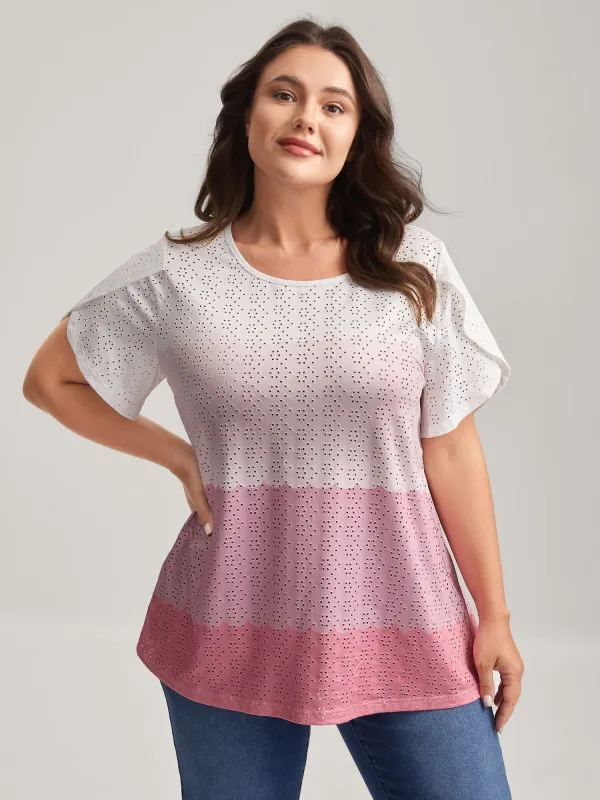 Eyelet Trim Color Block Stretchy T-Shirt sold by Bloomchic
