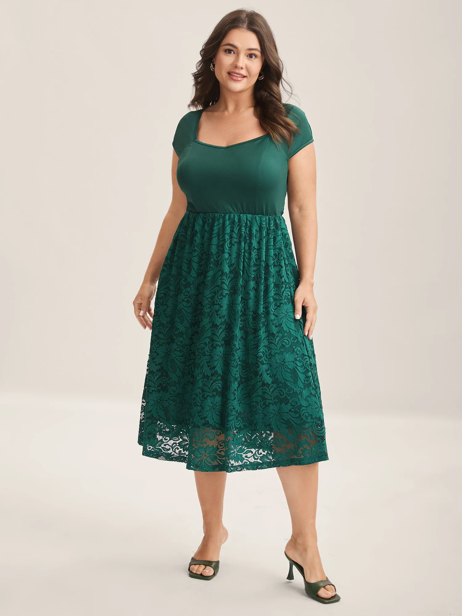 Sculpted Lace Stretchy Waist Midi Dress sold by Bloomchic product image thumbnail 3