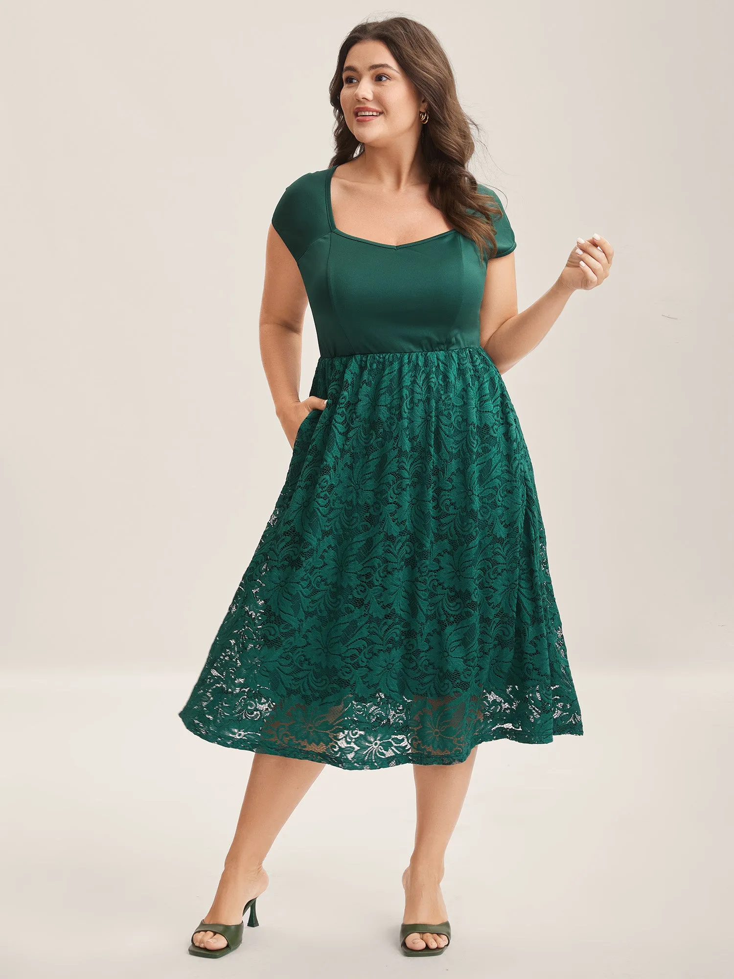Sculpted Lace Stretchy Waist Midi Dress sold by Bloomchic