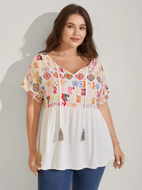 Multicolor Boho Stripes Woven Cut-Out Blouse sold by Bloomchic