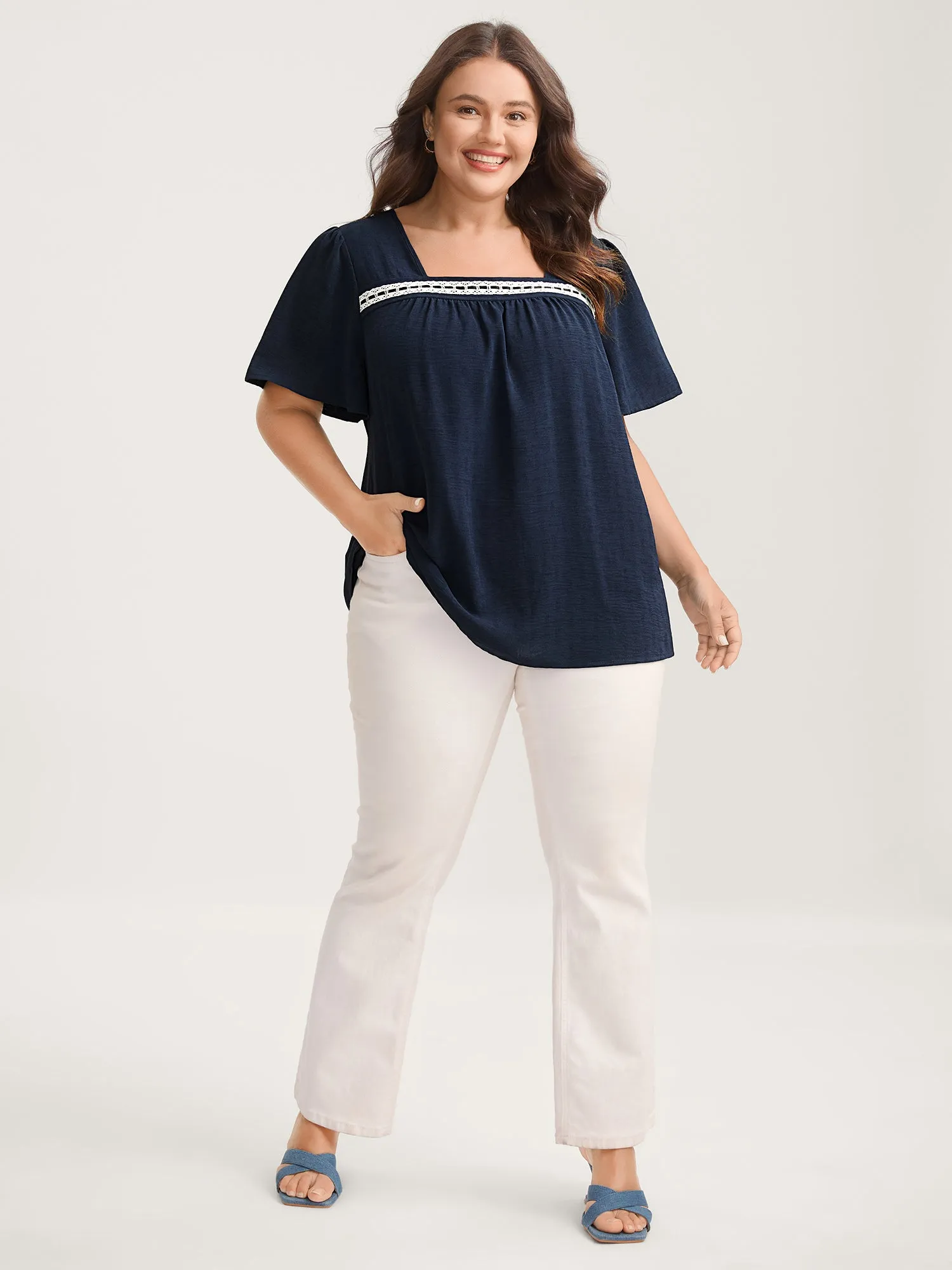 Square Neck Lace Pleated Blouse sold by Bloomchic product image thumbnail 3