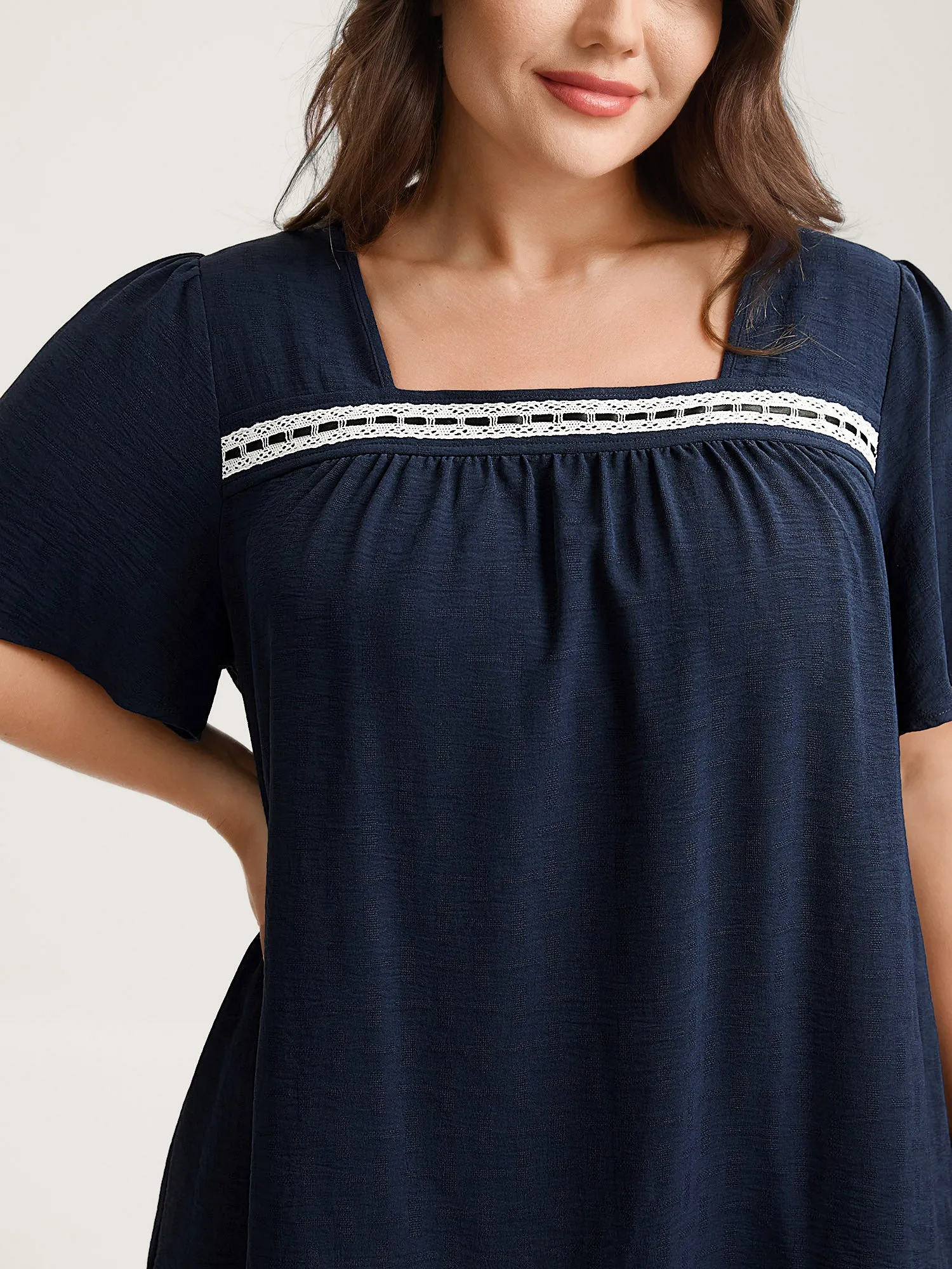 Square Neck Lace Pleated Blouse sold by Bloomchic