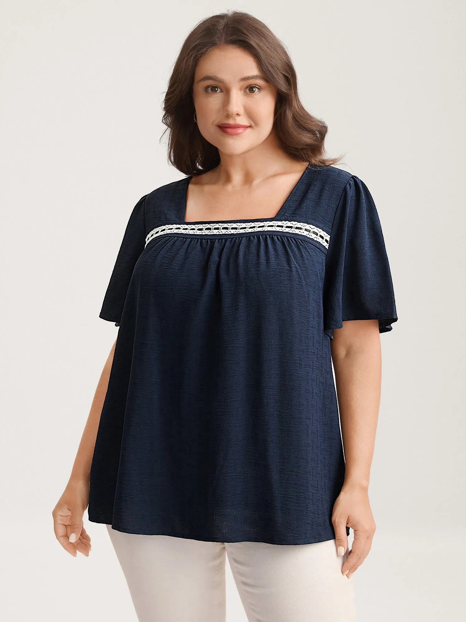 Square Neck Lace Pleated Blouse sold by Bloomchic product image thumbnail 2