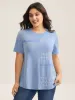 Embroidered Lace Spliced Solid T-Shirt sold by Bloomchic