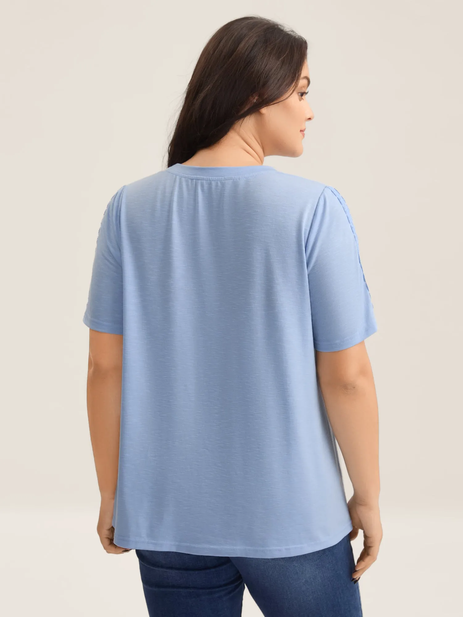 Embroidered Lace Spliced Solid T-Shirt sold by Bloomchic product image thumbnail 4