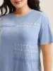 Embroidered Lace Spliced Solid T-Shirt sold by Bloomchic