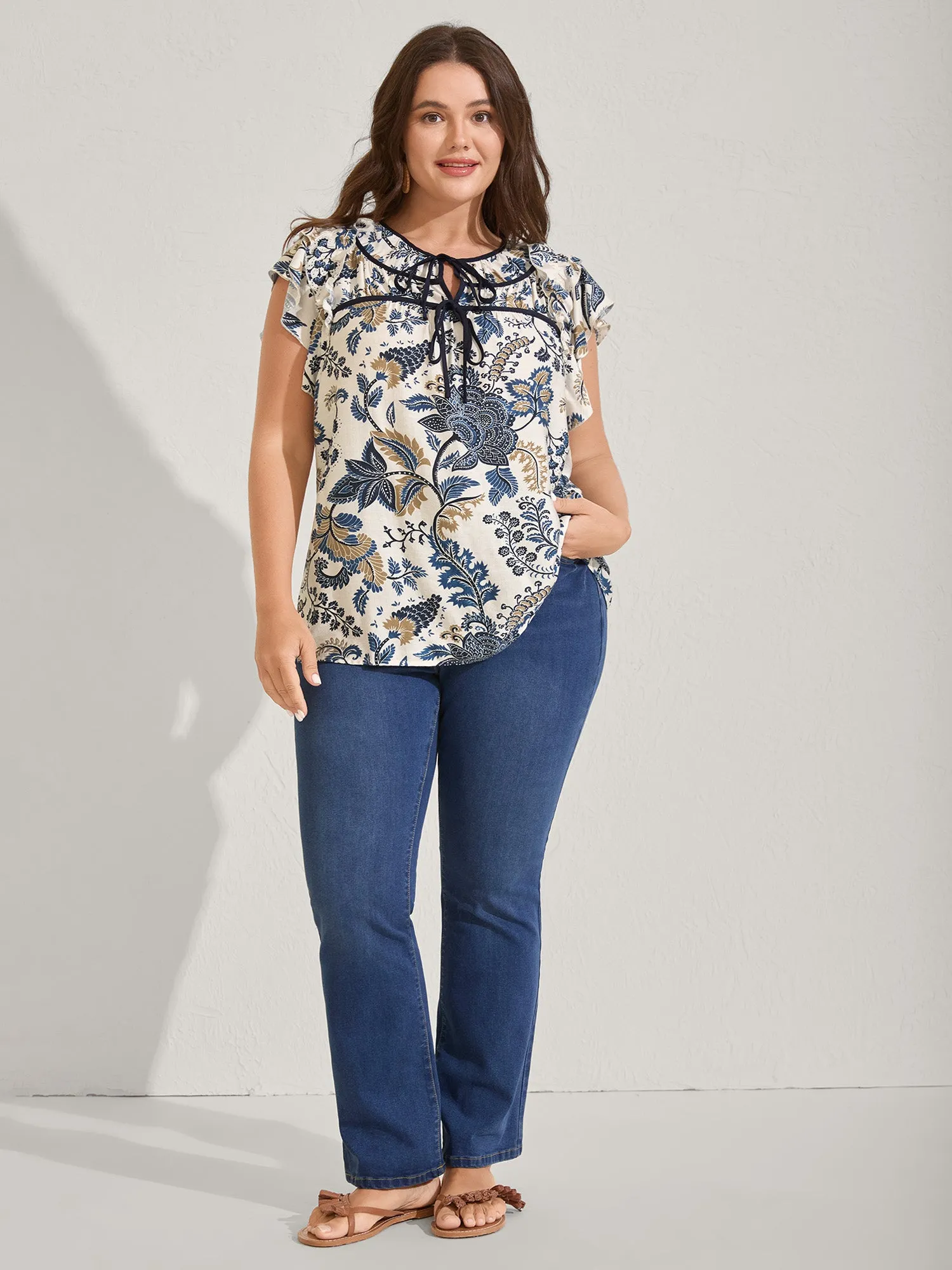 Floral Print Contrast Neck Tie Blouse sold by Bloomchic product image thumbnail 3