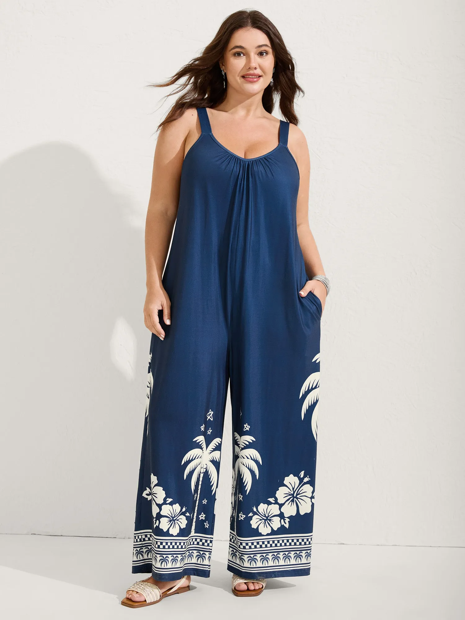 Supersoft Tropical Adjustable Solid Jumpsuit sold by Bloomchic