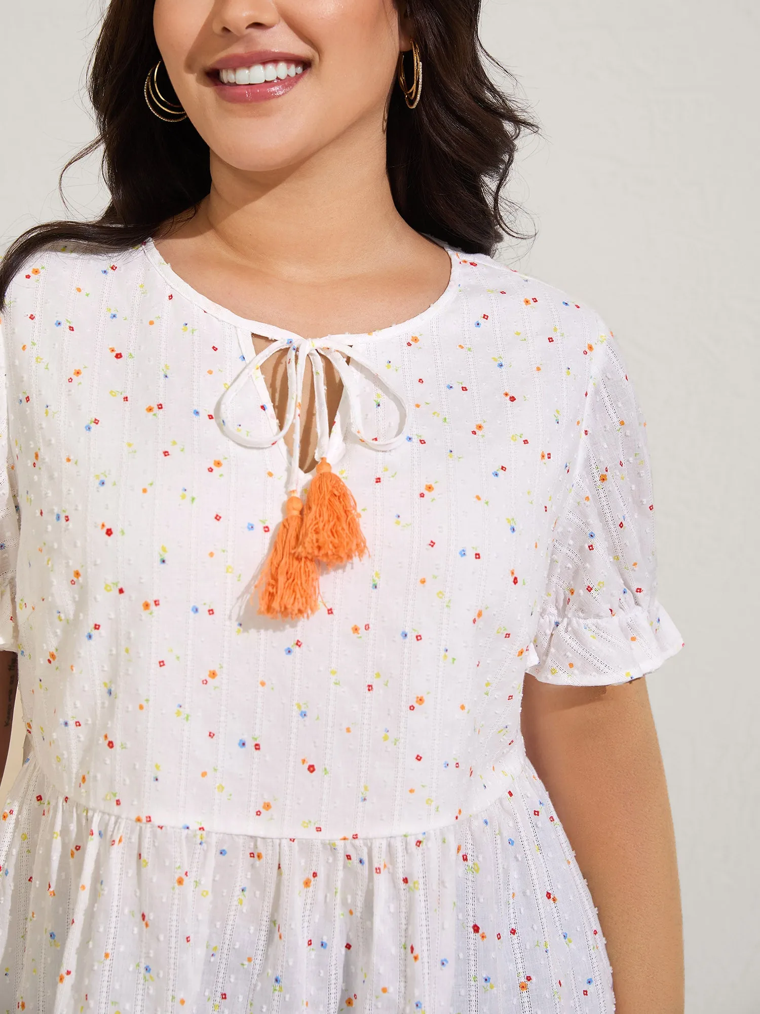 Cotton Colorful Embroidered Tassels Solid Blouse sold by Bloomchic