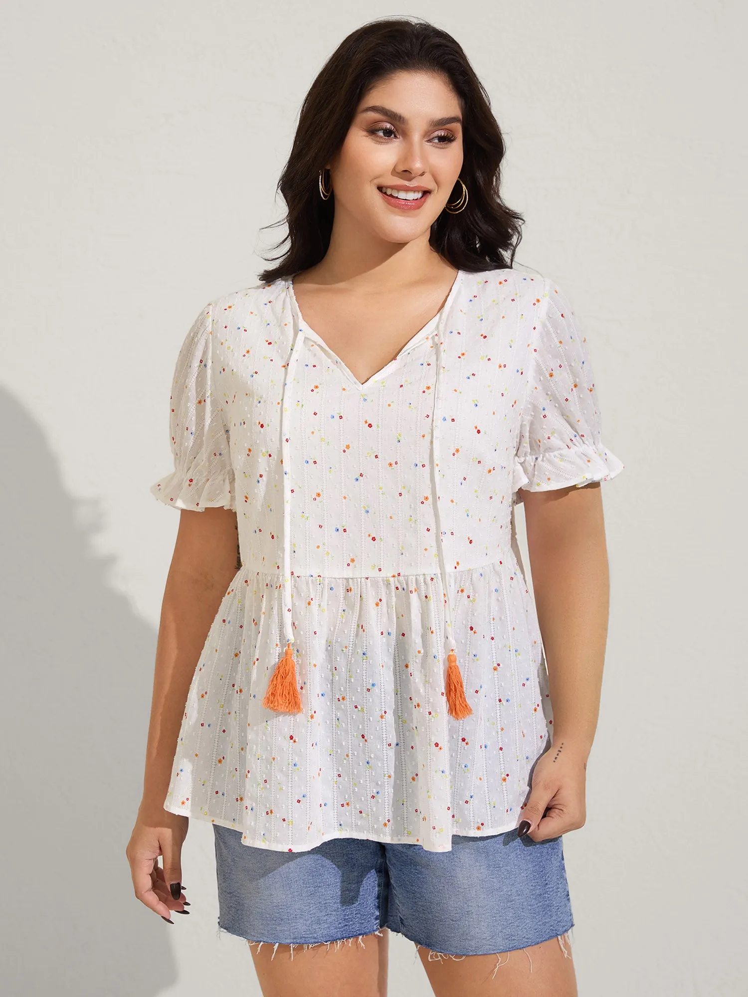 Cotton Colorful Embroidered Tassels Solid Blouse sold by Bloomchic product image thumbnail 2