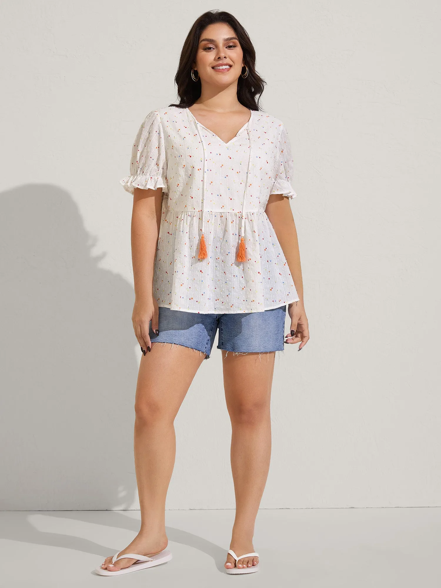 Cotton Colorful Embroidered Tassels Solid Blouse sold by Bloomchic product image thumbnail 3