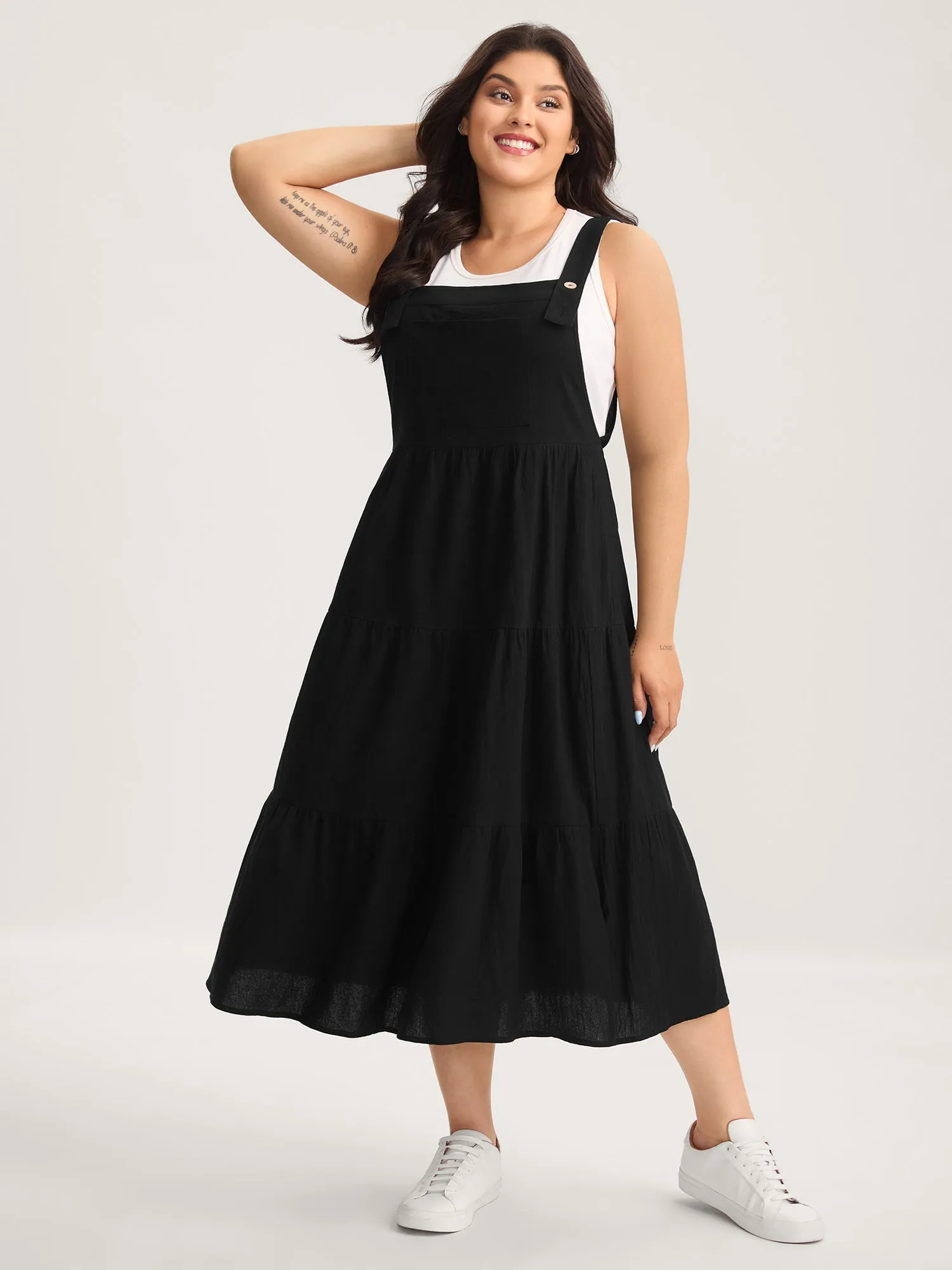 Pure Cotton Diagonal Pockets Midi Dress sold by Bloomchic