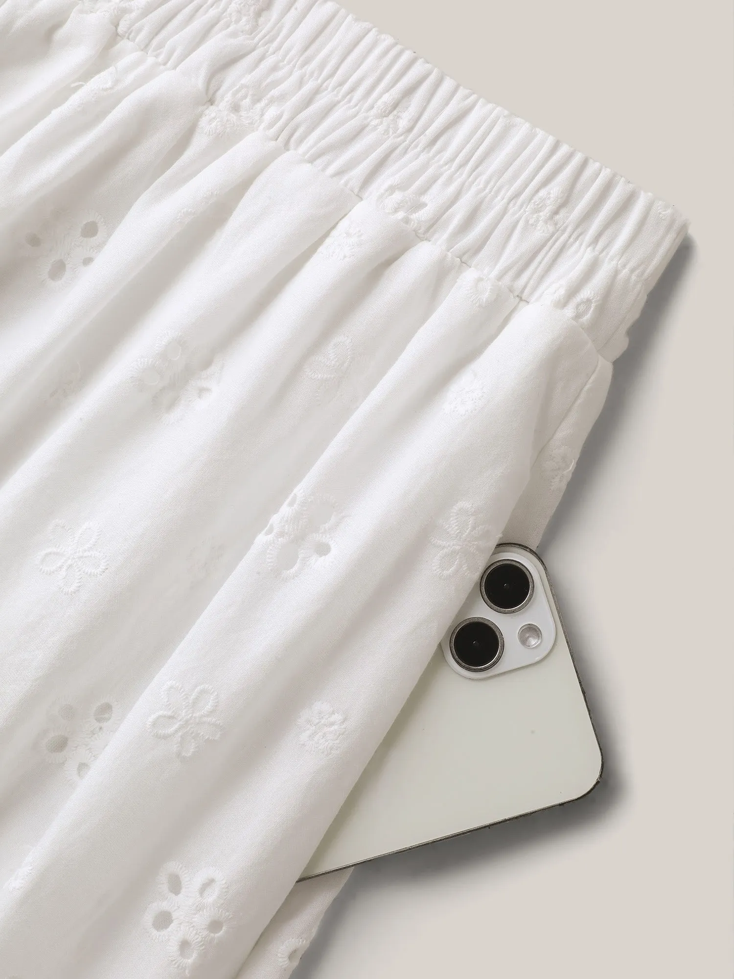 Cotton Eyelet Trim Solid Lined Midi Skirt sold by Bloomchic product image thumbnail 5