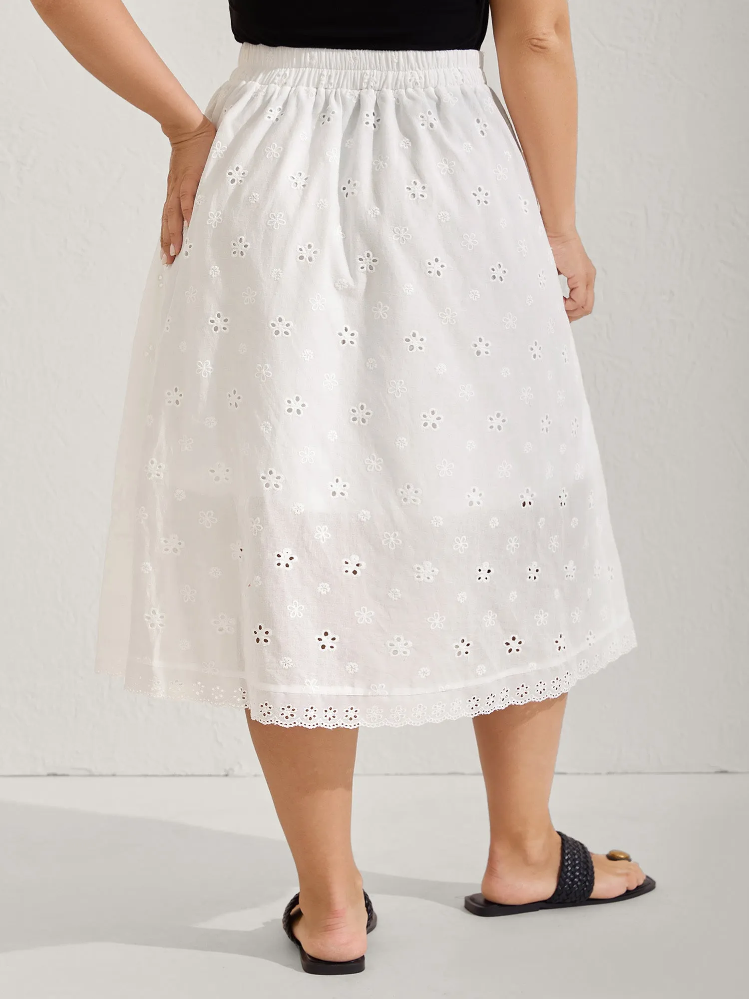 Cotton Eyelet Trim Solid Lined Midi Skirt sold by Bloomchic product image thumbnail 4