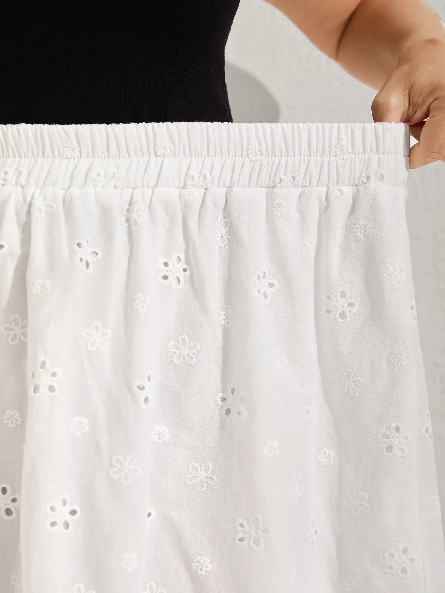 Cotton Eyelet Trim Solid Lined Midi Skirt sold by Bloomchic product image thumbnail 3