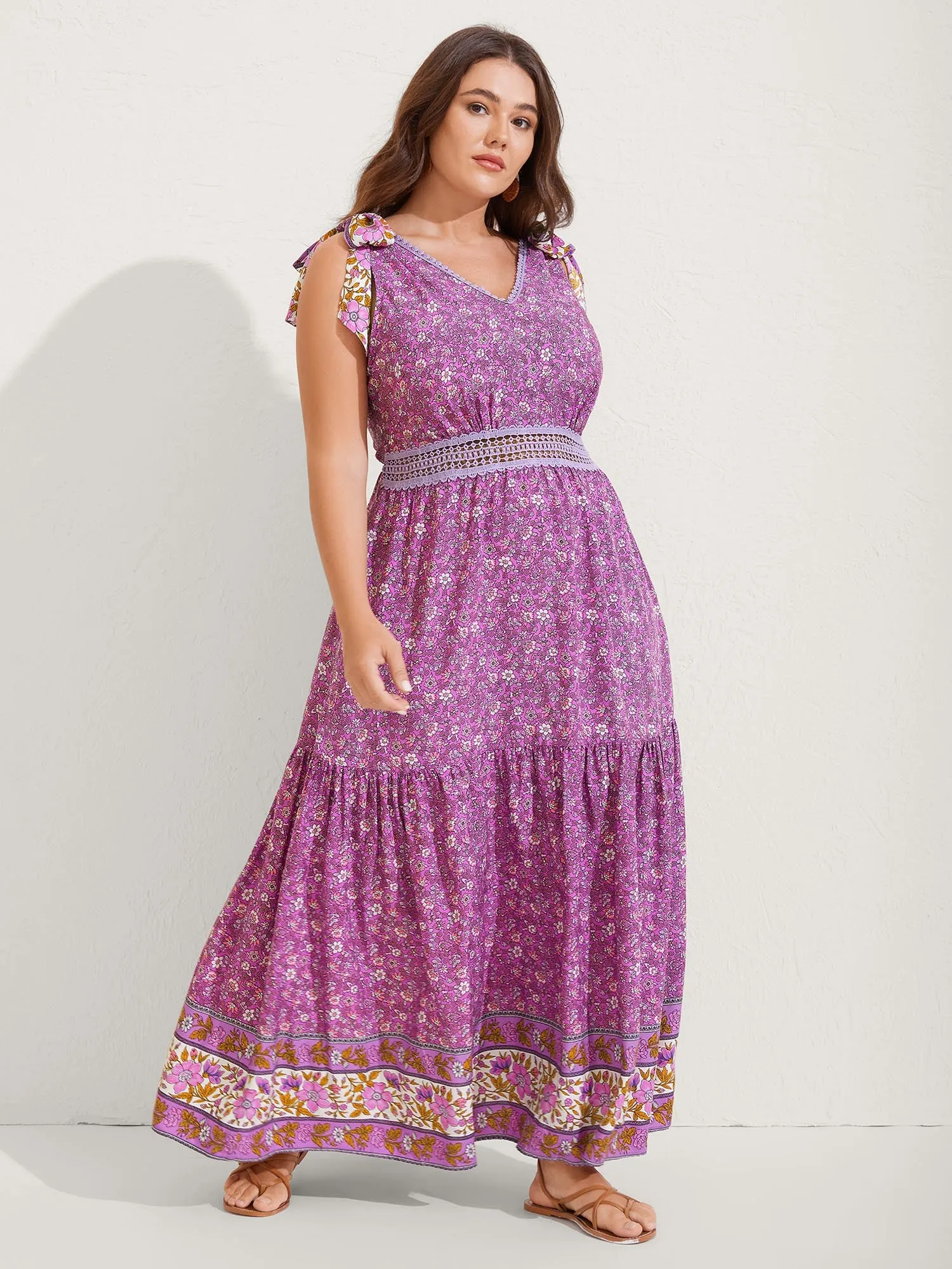 Ribbon Shoulder Tie Tiered Maxi Dress sold by Bloomchic