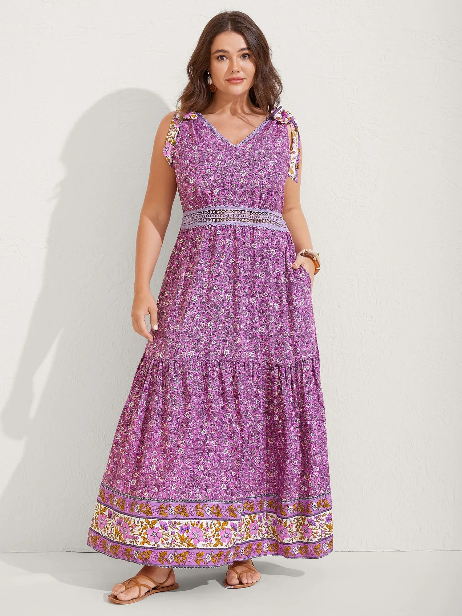 Ribbon Shoulder Tie Tiered Maxi Dress sold by Bloomchic product image thumbnail 3