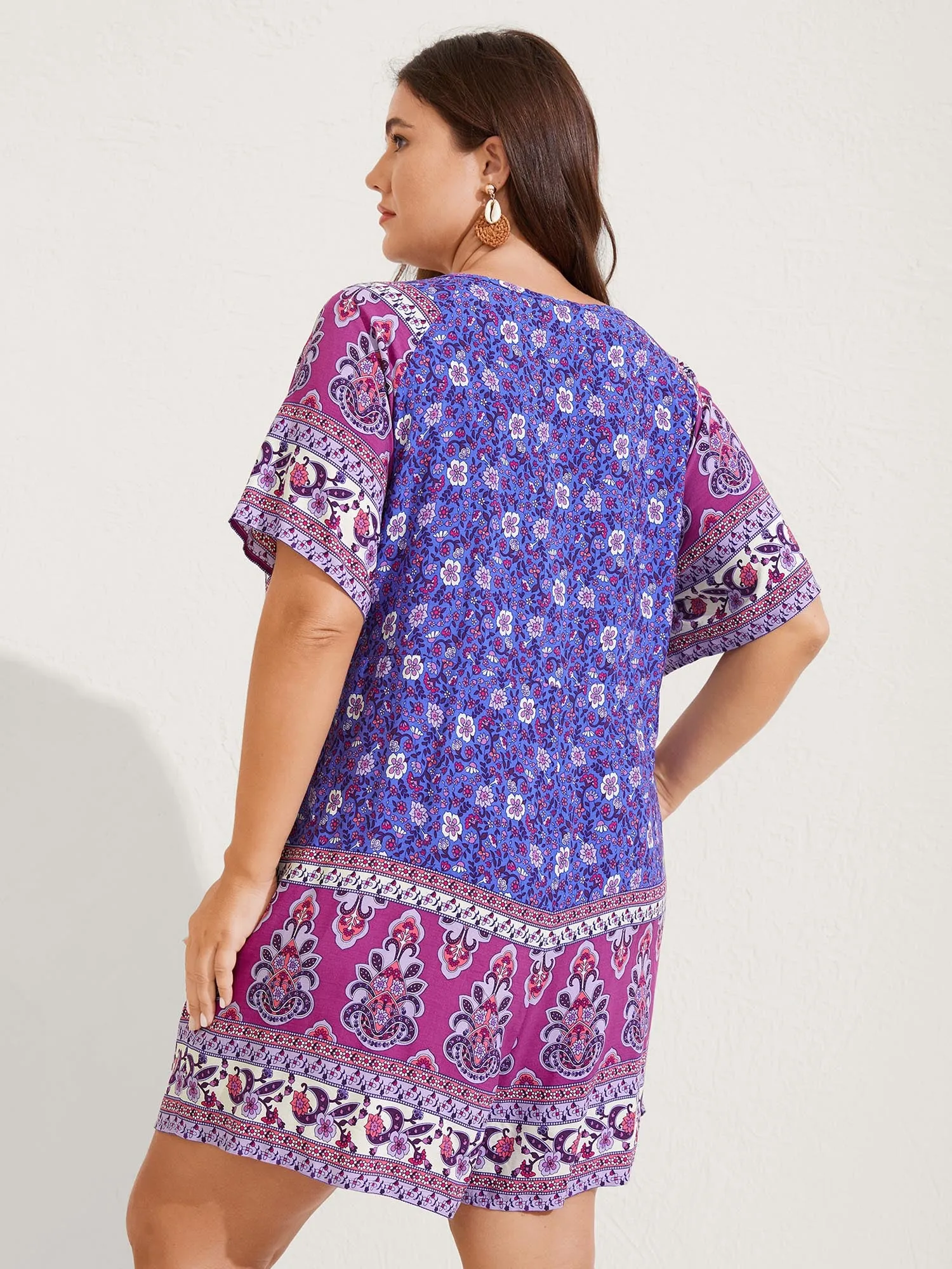 Boho Print Tie Front Breezy Romper sold by Bloomchic product image thumbnail 4