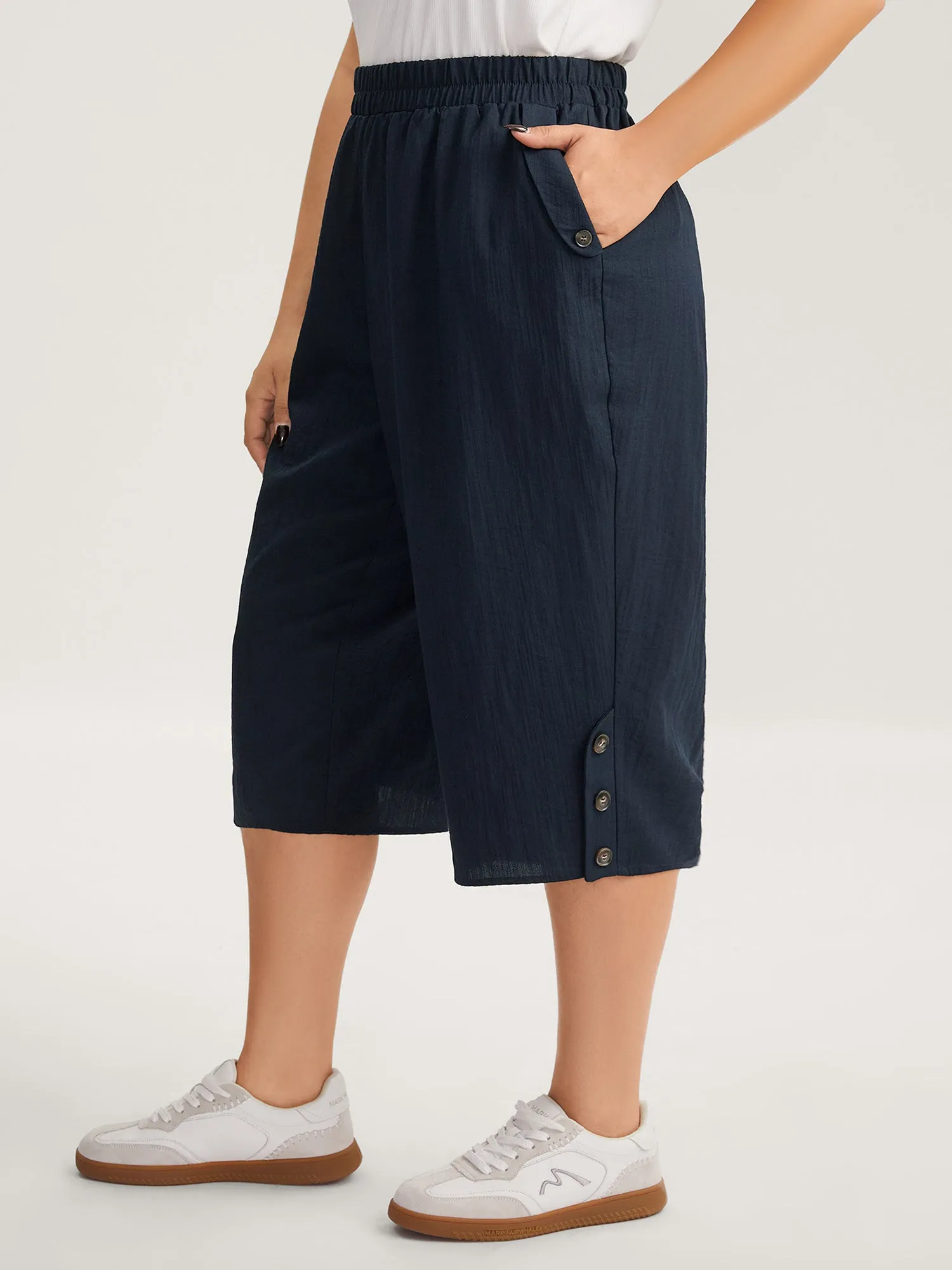 Button Hem Straight-Leg Crop Pants sold by Bloomchic