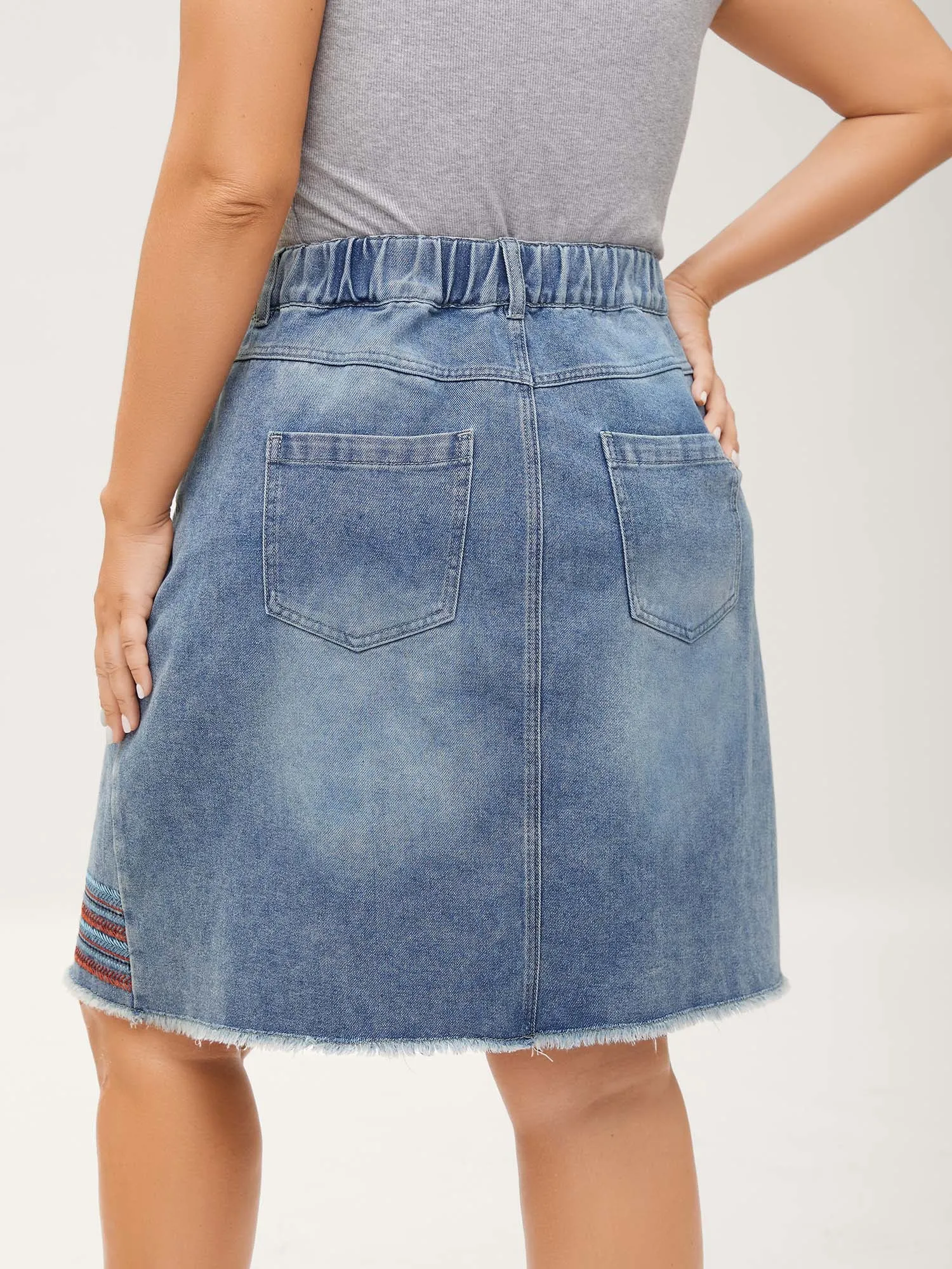 Colorful Hem Classic Cut Denim Skirt sold by Bloomchic product image thumbnail 5