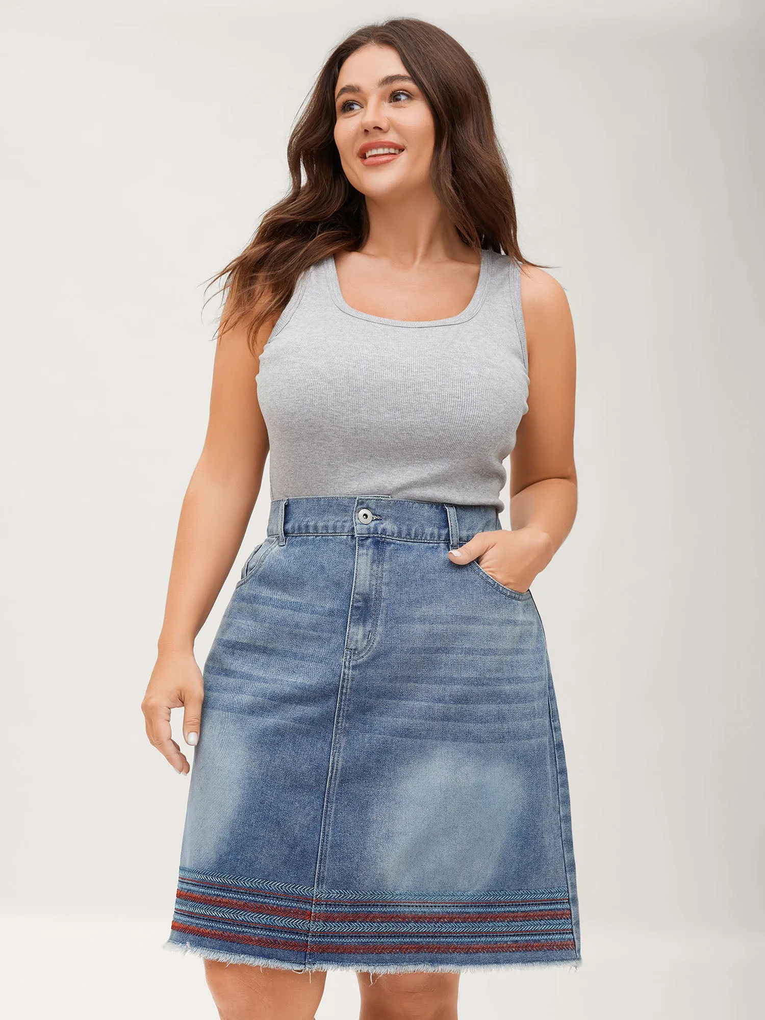 Colorful Hem Classic Cut Denim Skirt sold by Bloomchic product image thumbnail 2