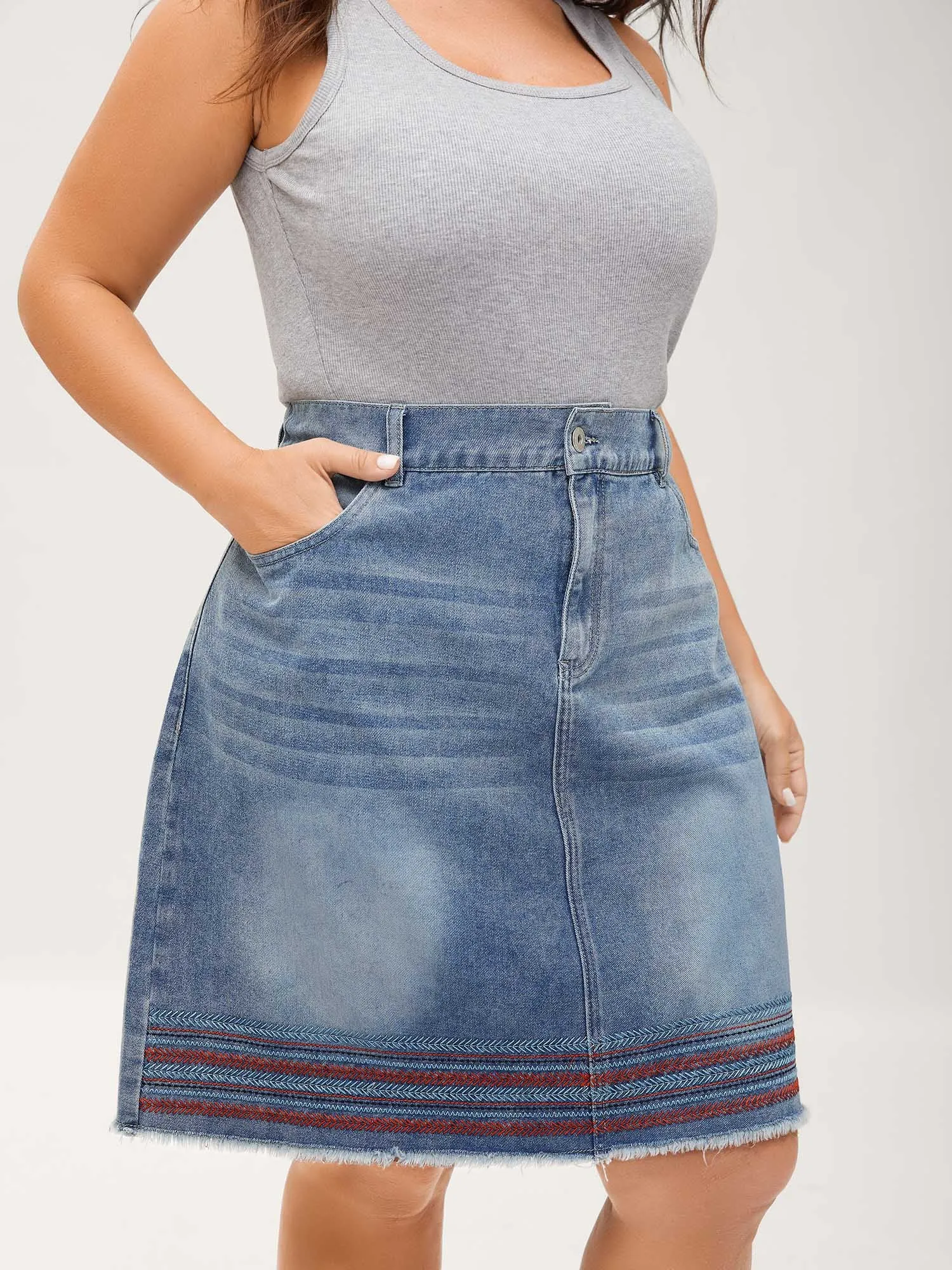 Colorful Hem Classic Cut Denim Skirt sold by Bloomchic