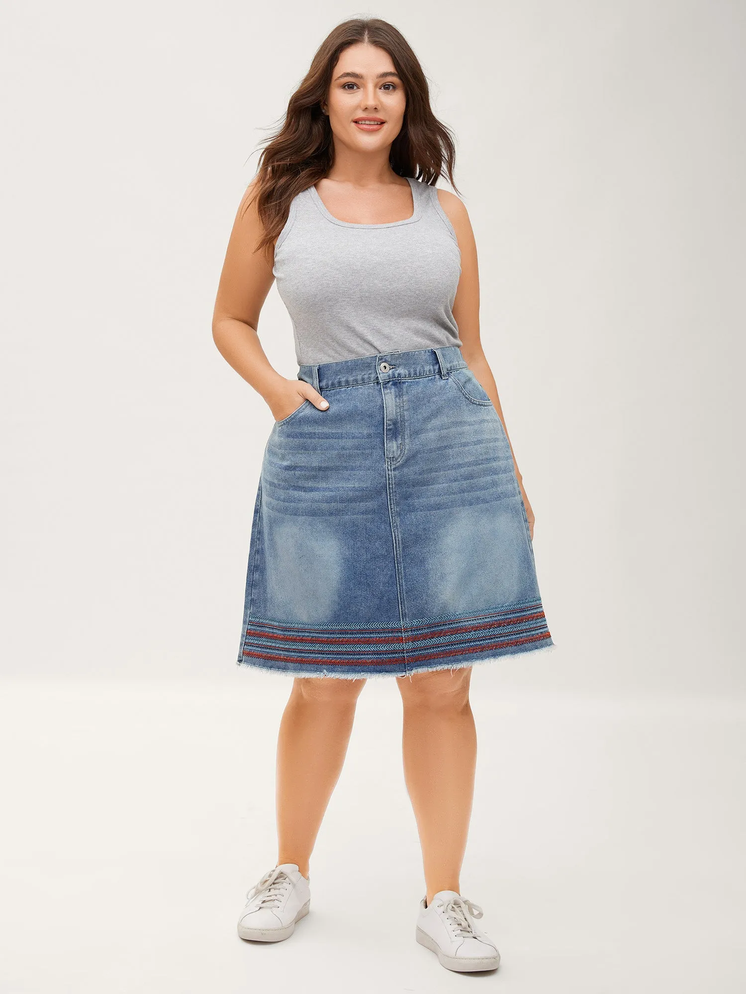 Colorful Hem Classic Cut Denim Skirt sold by Bloomchic product image thumbnail 3
