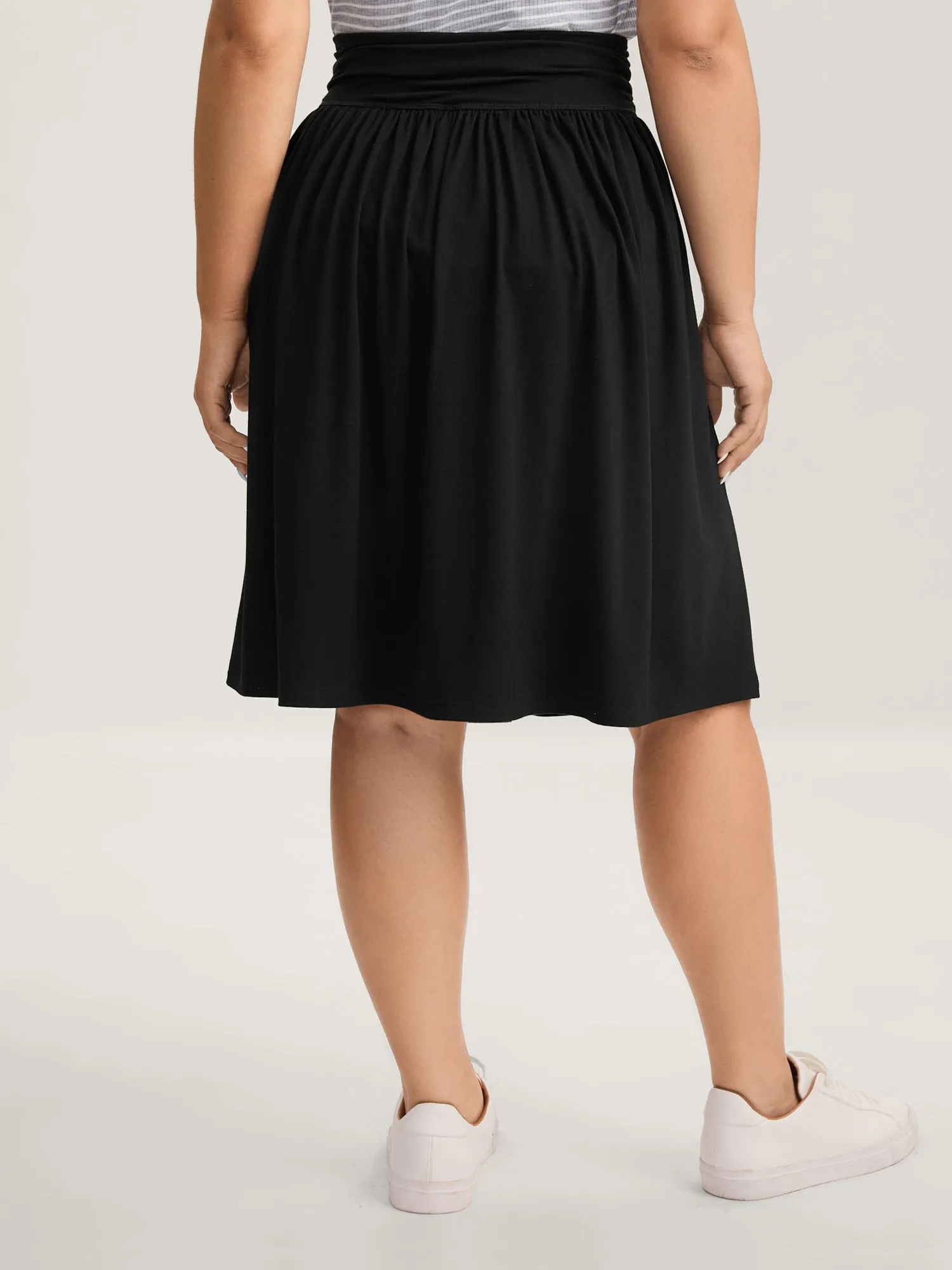 Ruched Waist Flowy Solid Midi Skirt sold by Bloomchic product image thumbnail 4