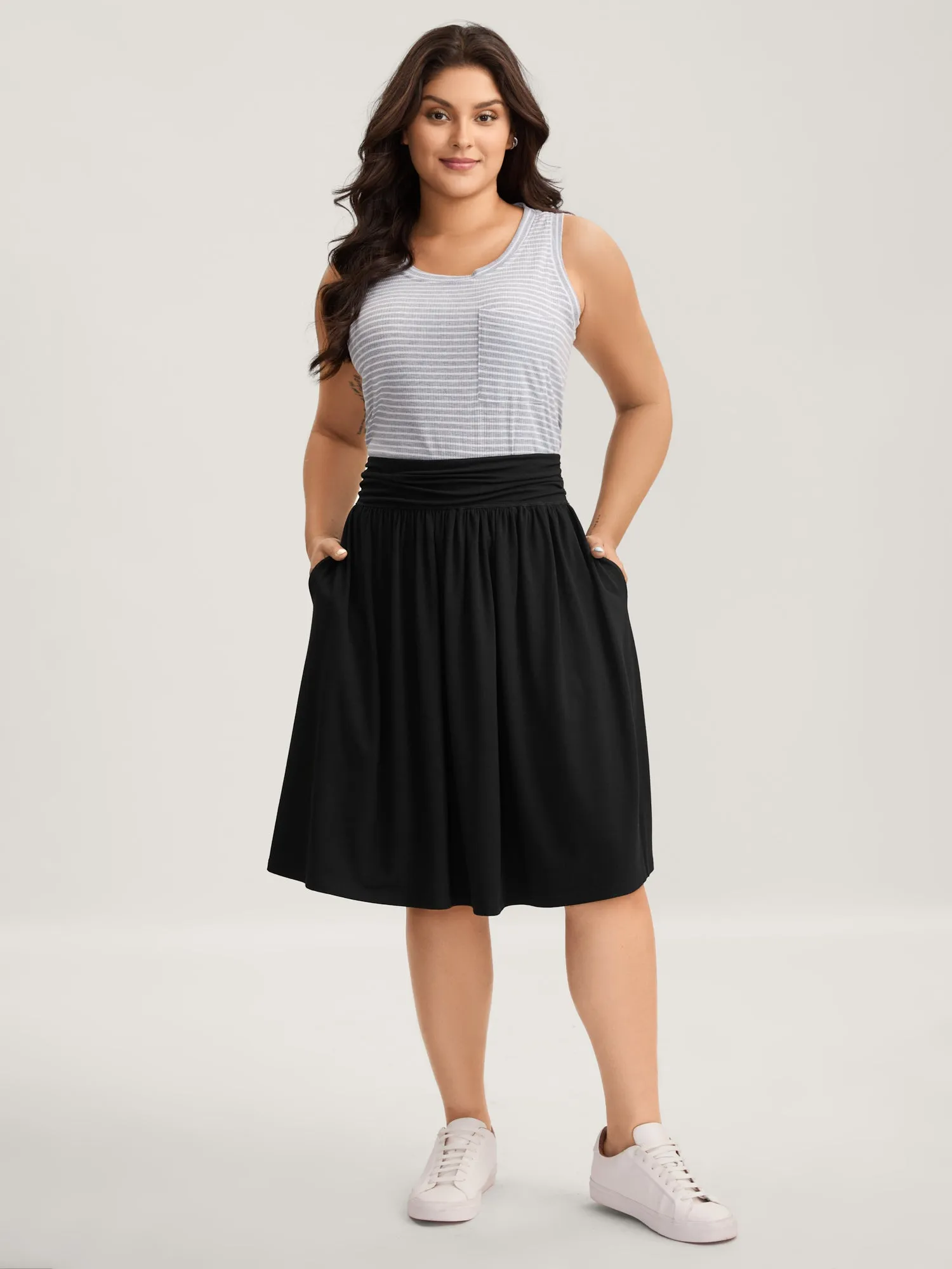 Ruched Waist Flowy Solid Midi Skirt sold by Bloomchic product image thumbnail 2