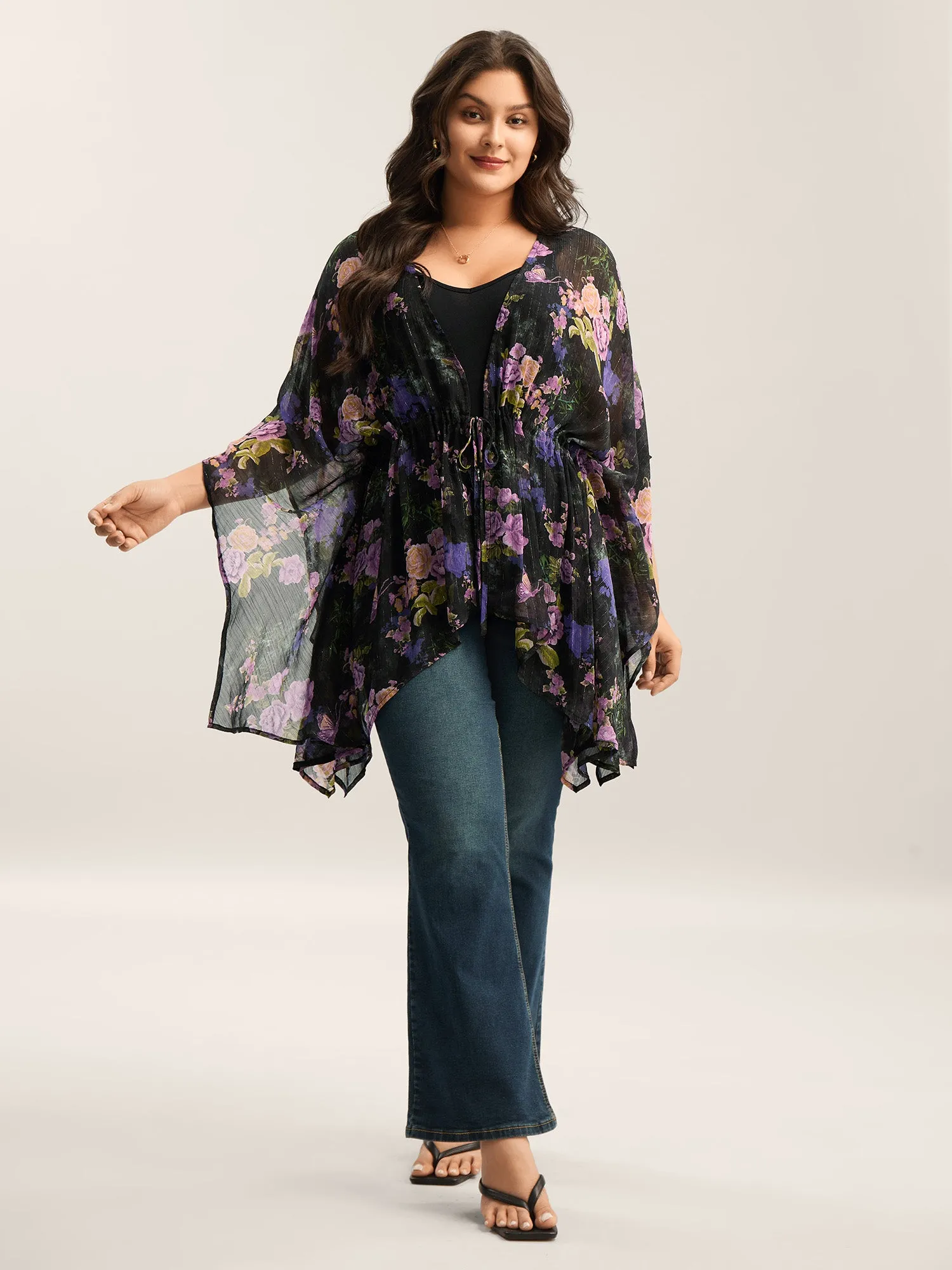 Gold Silver Wire Mesh Drawstring Kimono sold by Bloomchic product image thumbnail 3