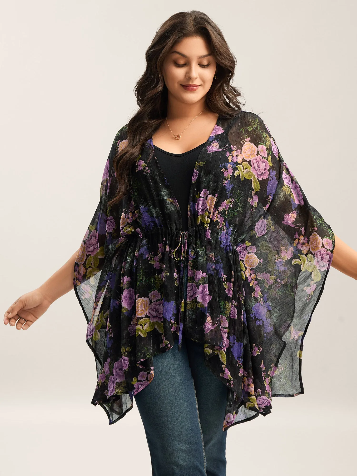 Gold Silver Wire Mesh Drawstring Kimono sold by Bloomchic