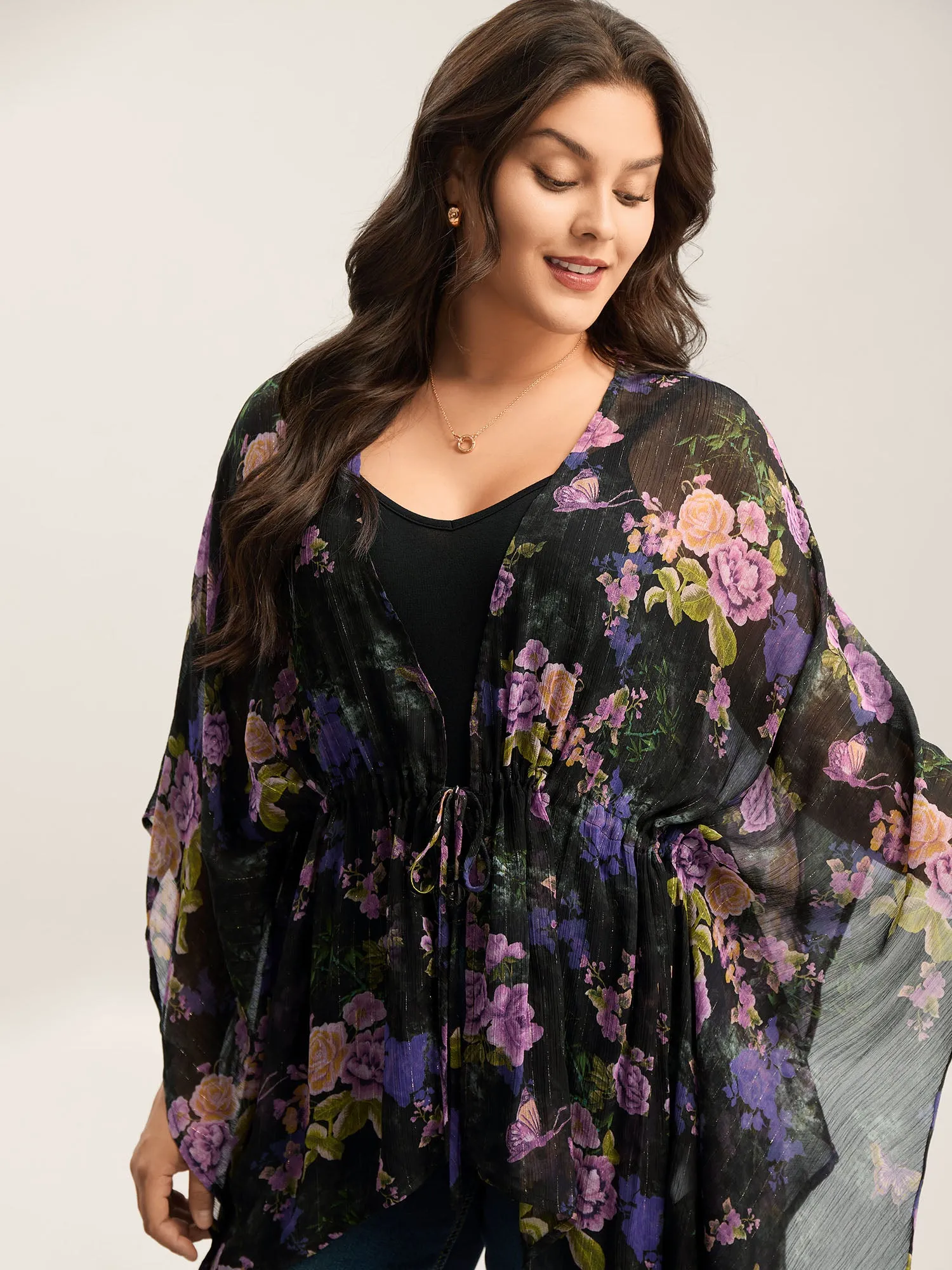 Gold Silver Wire Mesh Drawstring Kimono sold by Bloomchic product image thumbnail 2