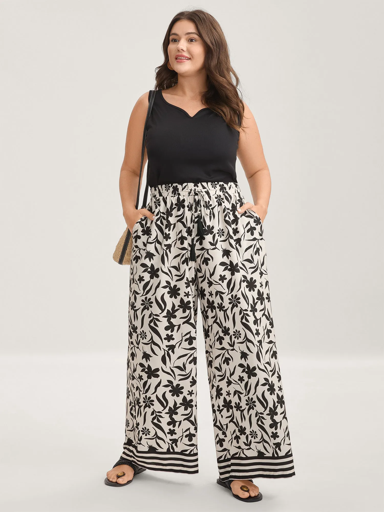 Floral Print Wide-Leg Contrast Pants sold by Bloomchic product image thumbnail 2