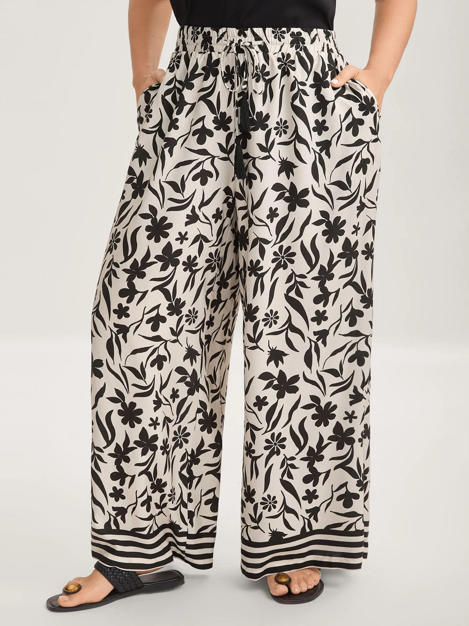 Floral Print Wide-Leg Contrast Pants sold by Bloomchic