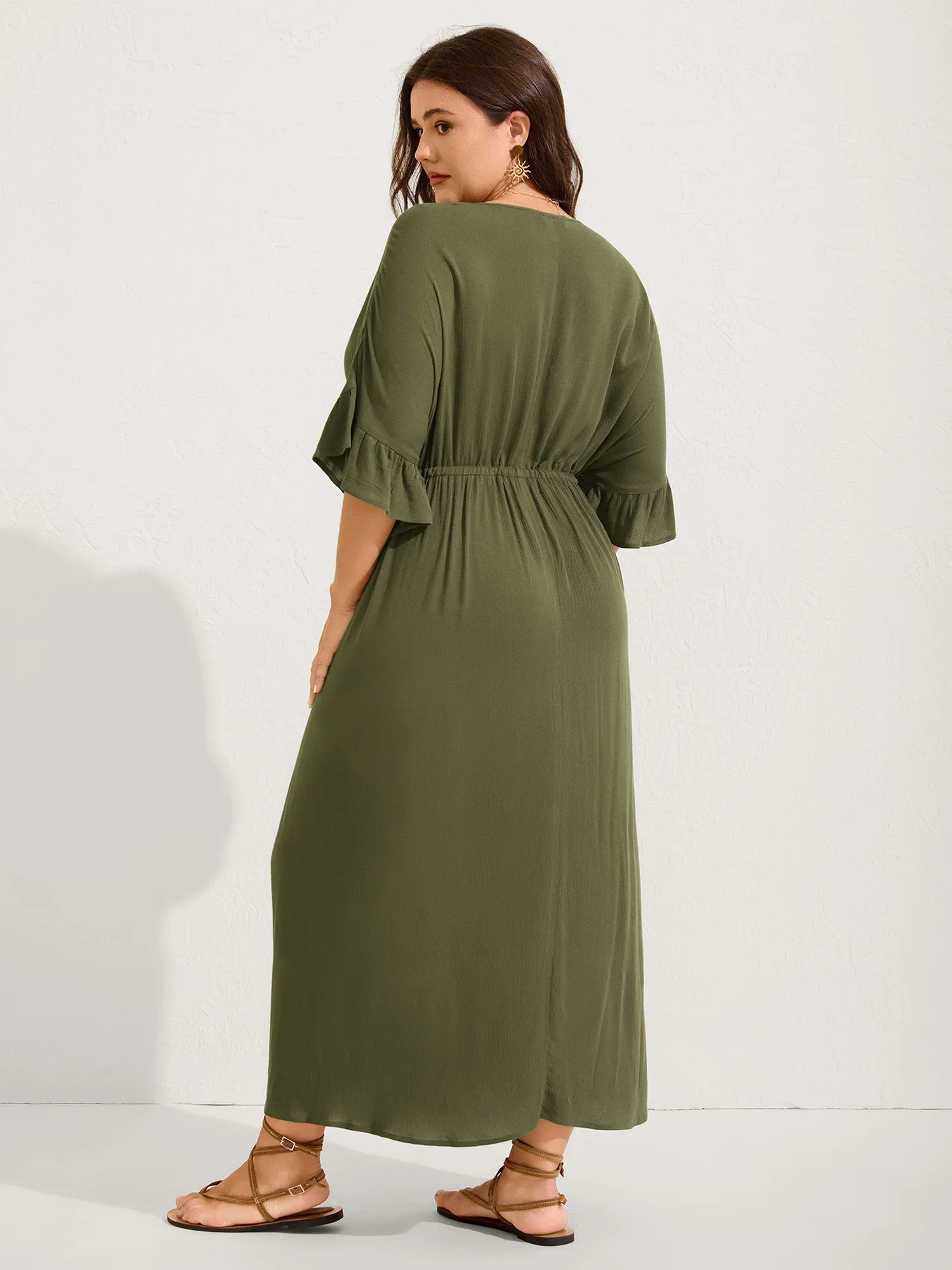 Waist-Defining Tie Ruffled Sleeve Midi Dress sold by Bloomchic product image thumbnail 4