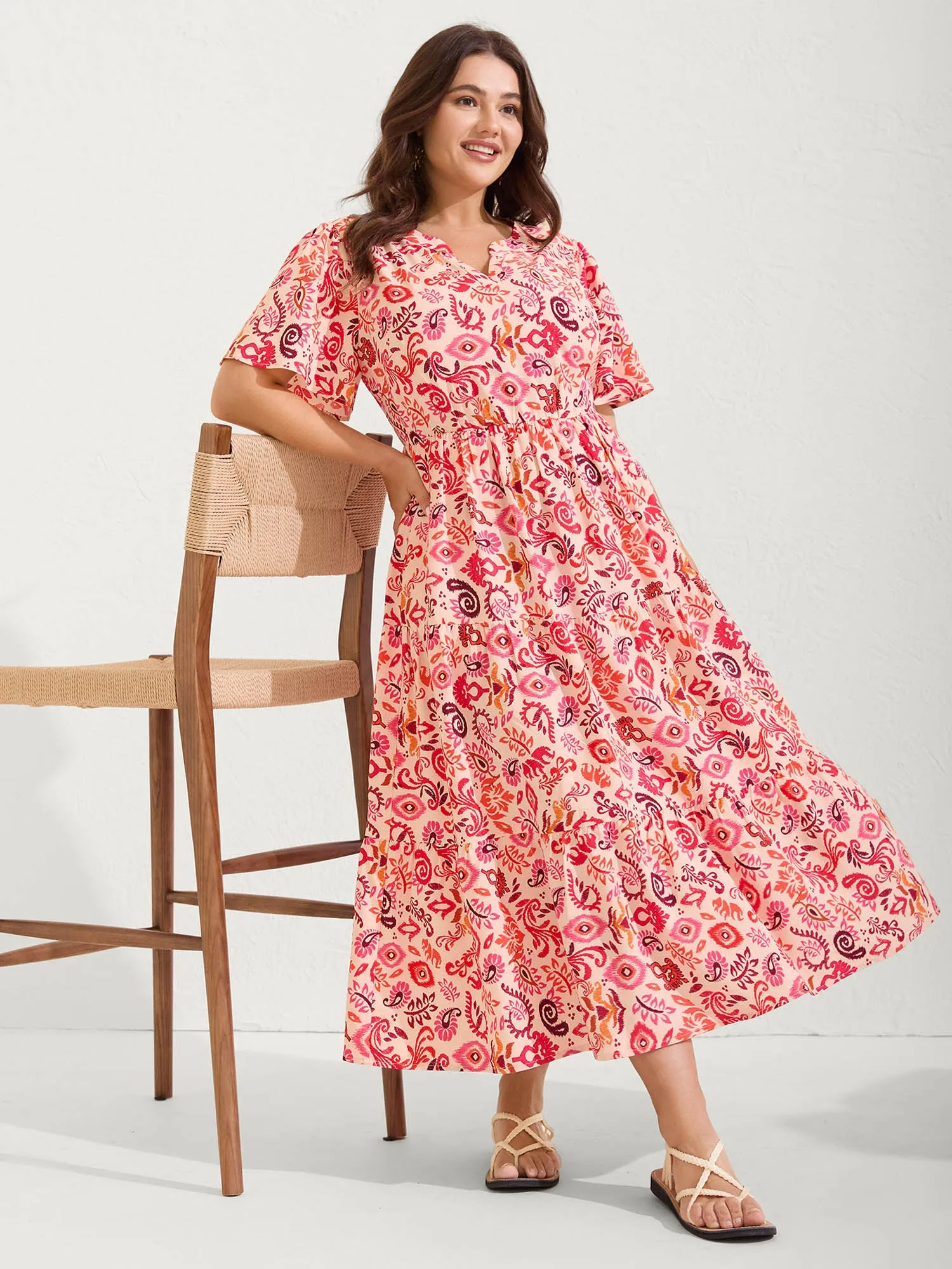 Sweet Florals Notched Collar Midi Dress sold by Bloomchic