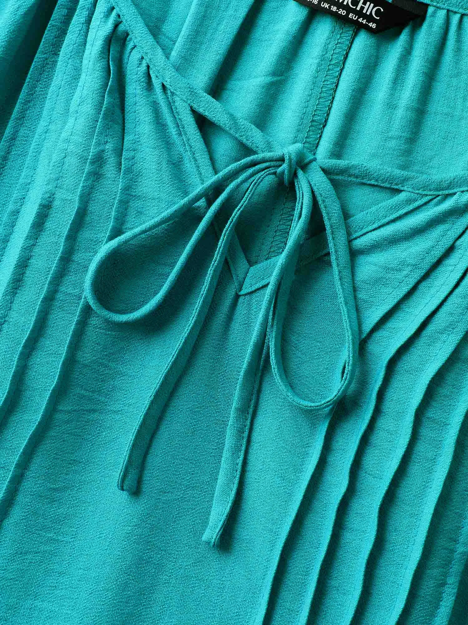 Pleated Lace Trim Relaxed Midi Dress sold by Bloomchic product image thumbnail 5