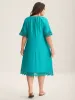 Pleated Lace Trim Relaxed Midi Dress sold by Bloomchic