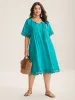 Pleated Lace Trim Relaxed Midi Dress sold by Bloomchic