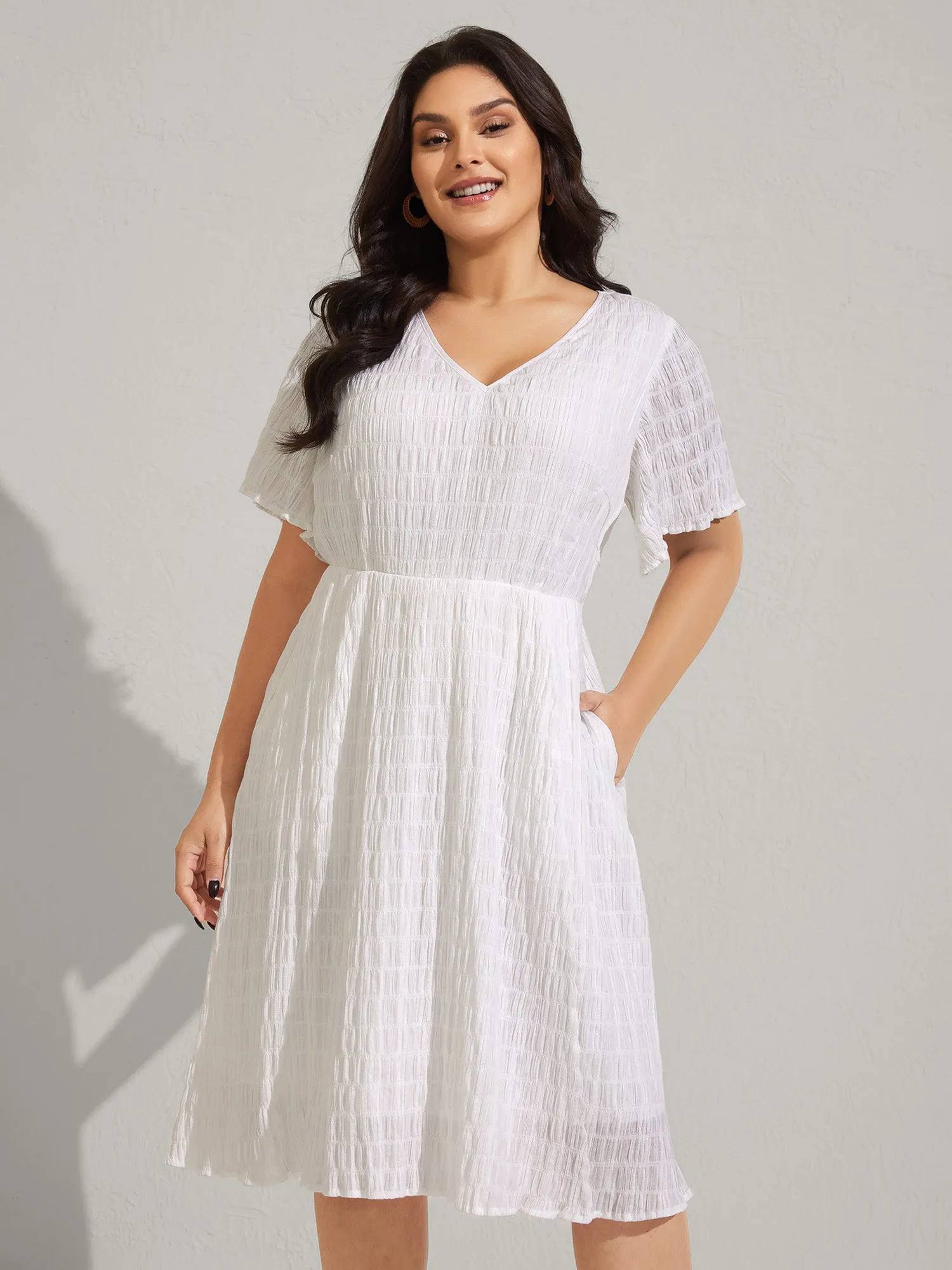 Rayon Lace Cinched-Waist Midi Dress sold by Bloomchic